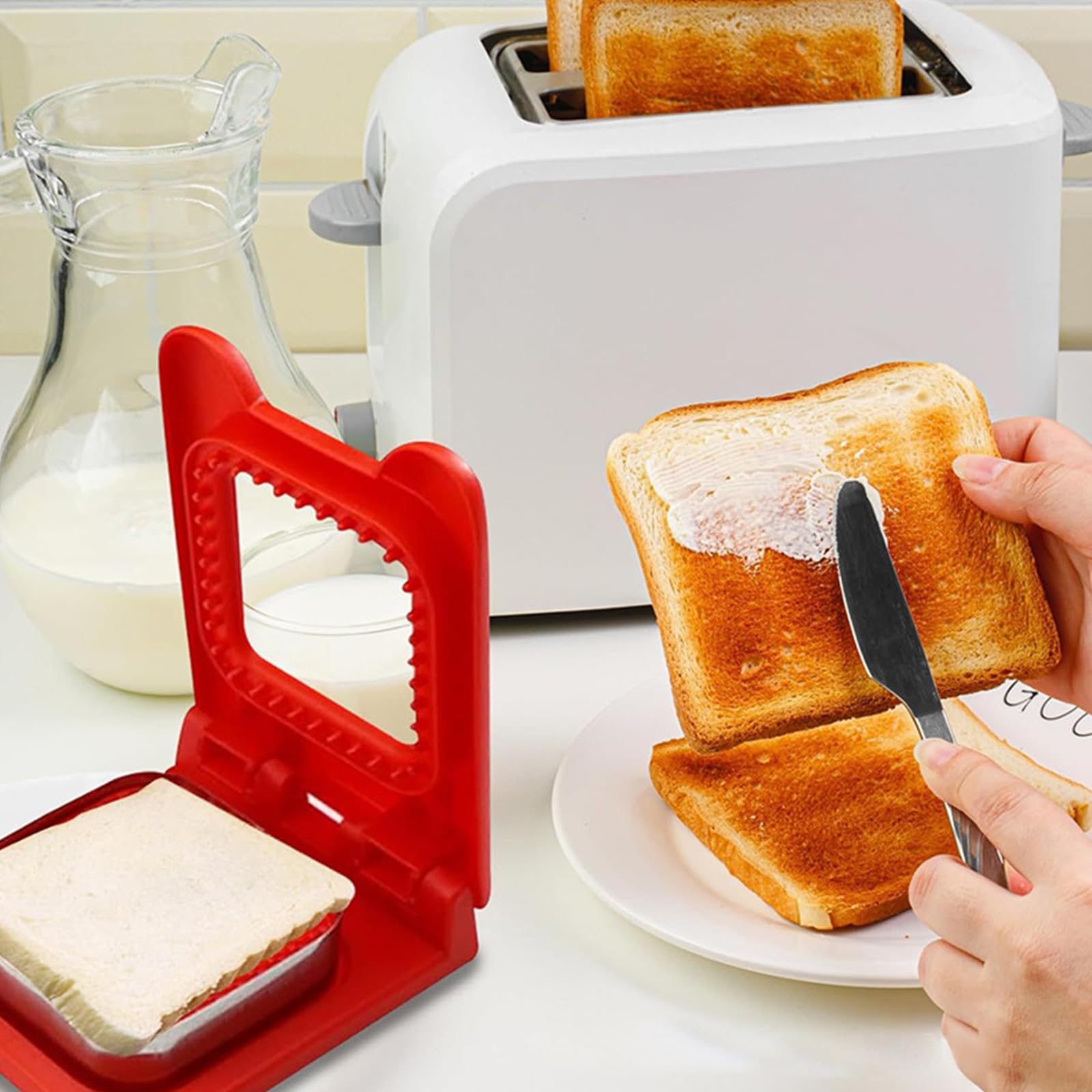 Best Sandwich Cutter and Sealer - Square Breakfast Sandwich Maker for Kids Lunch, Uncrustables DIY Sandwich Maker Tool (Red) - Perfect for School Lunches, Picnics, and Quick Snacks
