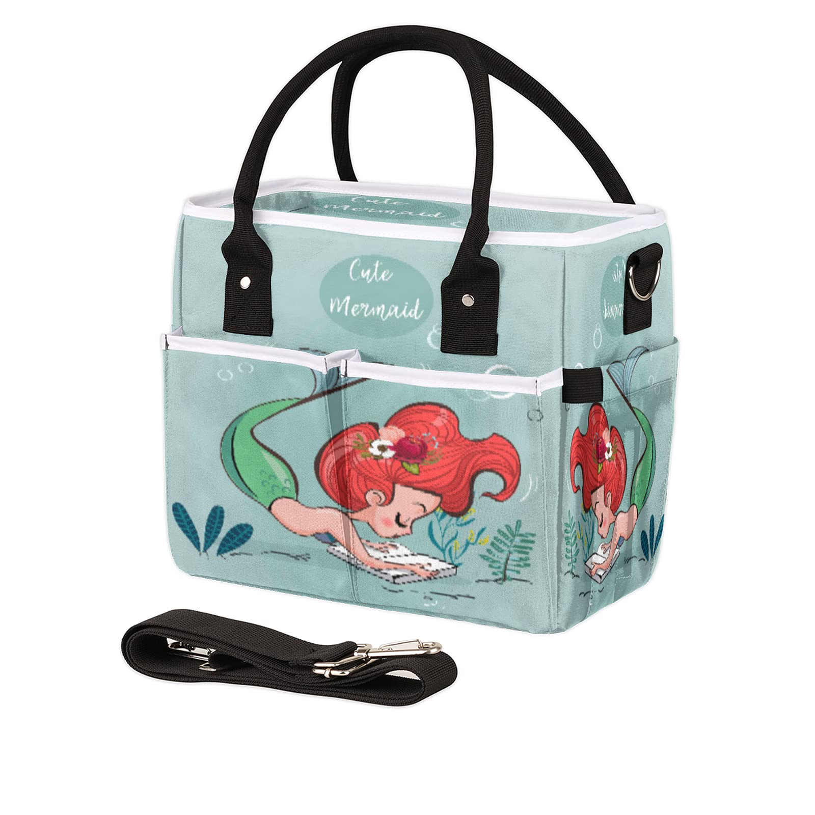 **Insulated Lunch Bag - Cute Cartoon Mermaid Design, Leakproof & Reusable Cooler Tote with Adjustable Shoulder Strap for Women & Men - Perfect for Work, School, Travel, Picnic & Outdoor Activities**
