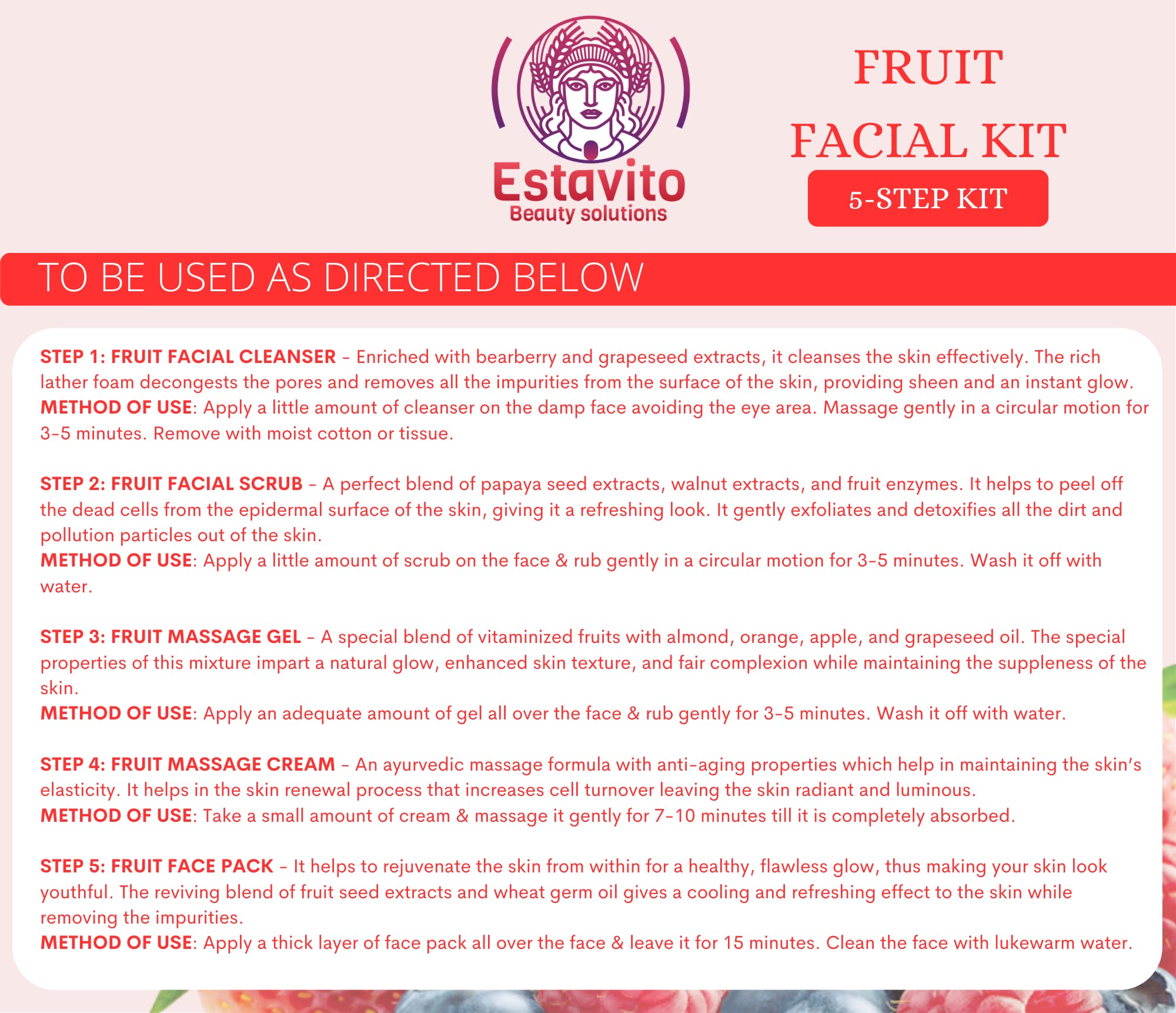 ESTAVITO Fruit Facial Kit for Instant Glow - All Skin Types | Brightening & Hydrating Face Mask Set | Perfect for Spa Day, Self-Care Routine & Gift Giving