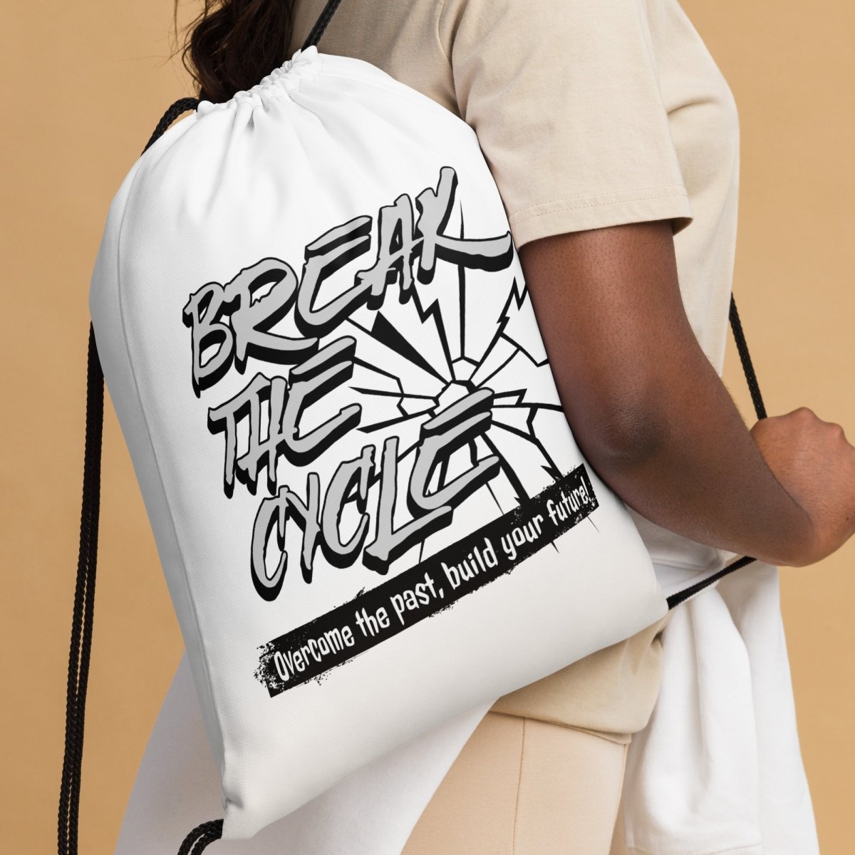 Break the Cycle Drawstring Bag - Lightweight & Durable Gym Sack for Workout, Travel & School - Eco-Friendly Reusable Sports Backpack