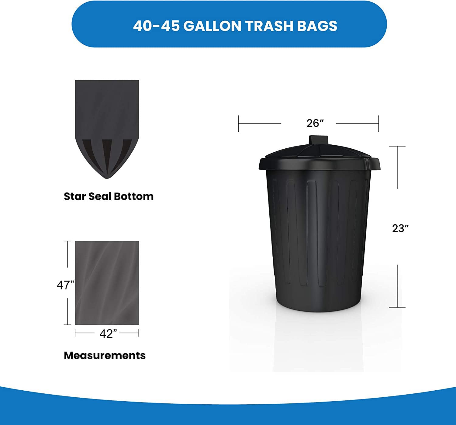 Reliable Premium 50 Gallon Trash Bags - 150 Count Heavy Duty Garbage Bags | Made in USA | Bulk Value Pack | Black Multi-Purpose Waste Bags for Kitchen, Office & Outdoor Use