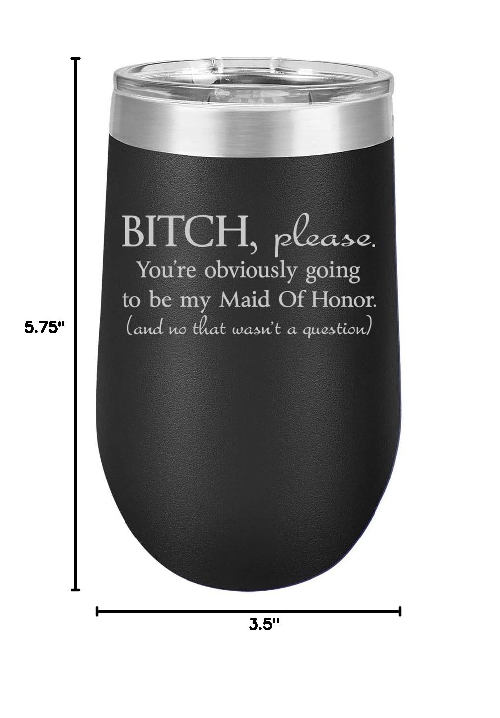 16 oz Double Wall Vacuum Insulated Stainless Steel Wine Tumbler - Stemless Coffee Travel Mug with Lid & Straw - BPA Free, Keeps Drinks Hot/Cold for Hours - Perfect for Bridesmaid Proposal Gifts, Wedding Party Favors, Office Use & Outdoor Activities (Black)