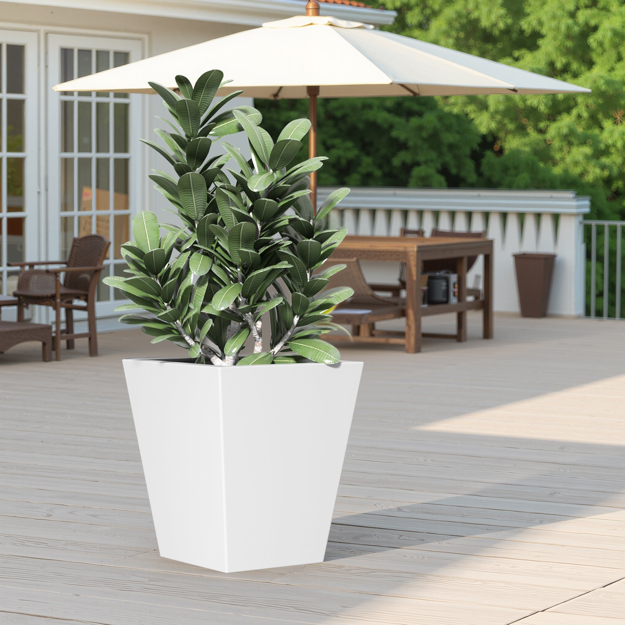 22 Inch Tall Metal Tapered Planter - Large Outdoor & Indoor Garden Pot with Drainage Hole & Rubber Plug, Modern Home Decor for Patio, Living Room, Balcony & Office Spaces