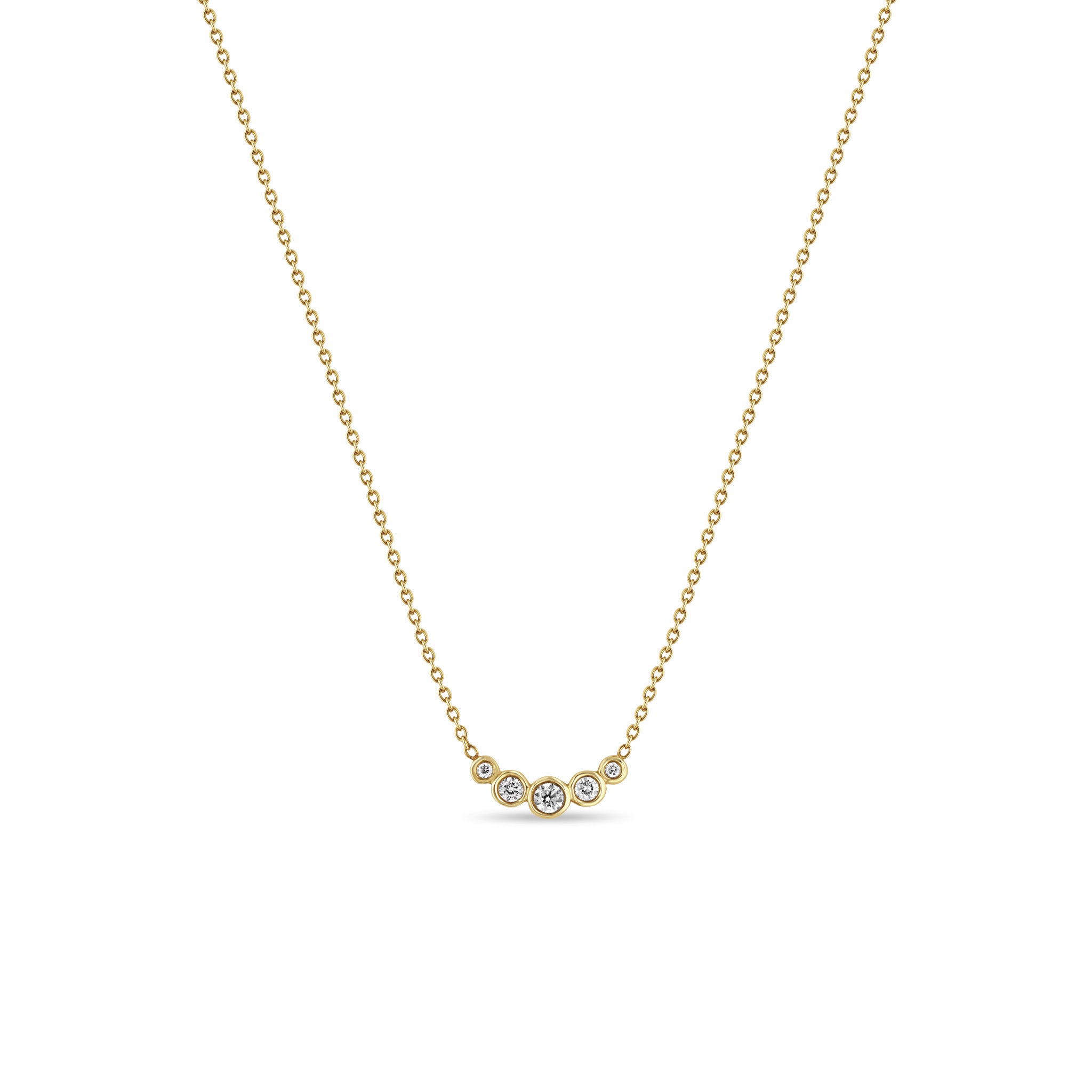 14K Gold 5-Stone Graduated Diamond Bezel Necklace for Women - Elegant Layered Pendant Jewelry Gift for Anniversary, Birthday & Special Occasions