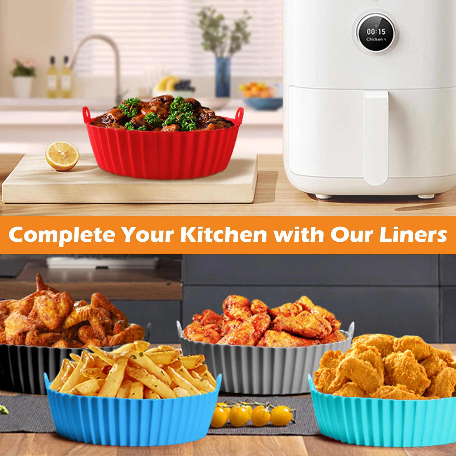 **Non-Stick Air Fryer Silicone Liners 7.8 Inch (2-Pack) – Fits 3-6QT Air Fryers, Compatible with Ninja AF101/AF161/AF150, Gourmia, COSORI & More – Thickened, Weighted & Sturdy – 100% Food Safe – Black & Cyan – Perfect for Healthy Cooking, Baking & Frying**