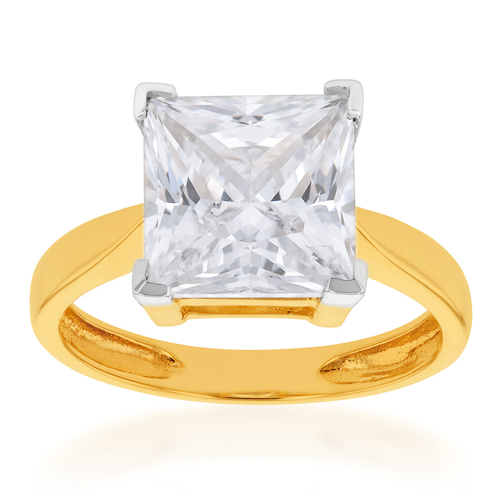 9ct Yellow Gold 3.00ct Diamond Equivalent Princess Cut Zirconia Solitaire Ring - Elegant Engagement & Wedding Jewelry for Women
