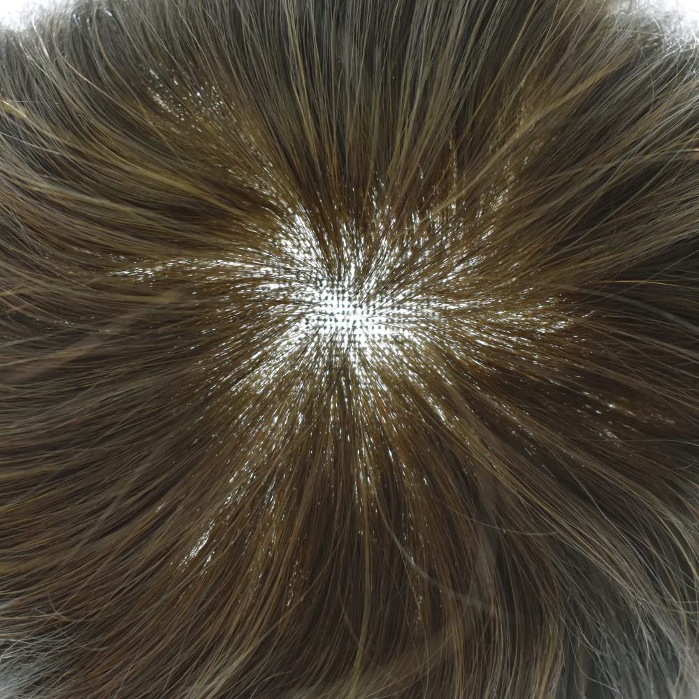 Natural Swiss Lace Men's Toupee - 100% Human Hair Replacement System with Bleached Knots & PU Base | 8x10 Inch Light Medium Density Wig (Color 7# Very Light Brown) | Perfect for Daily Wear, Special Occasions & Hair Loss Solutions