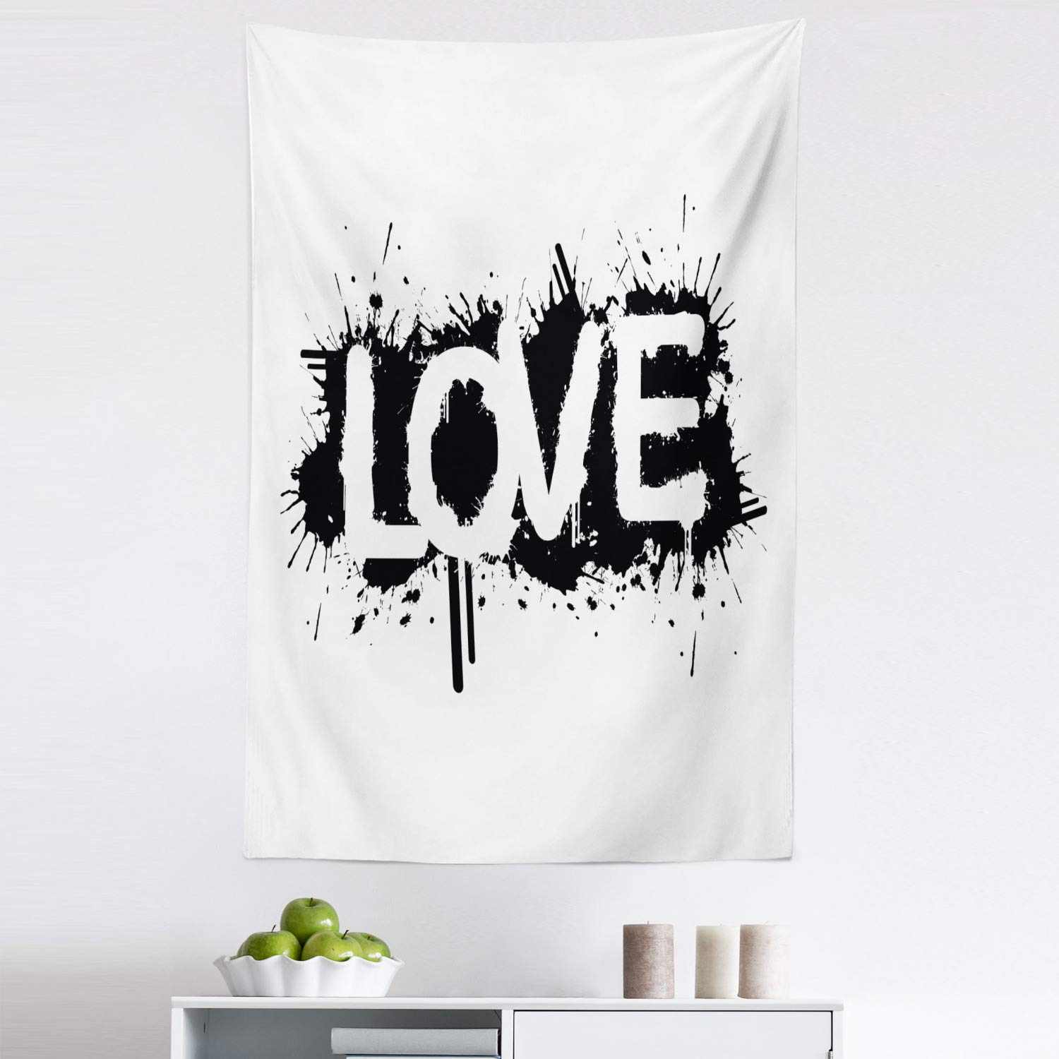 Ambesonne Urban Graffiti Tapestry Wall Art - Black & White Ink Splatter Love Message Design - 30x45 Inch Fabric Wall Hanging for Bedroom, Living Room, Dorm Decor - Perfect for Urban Style Home, Teen Room & Photography Backdrop