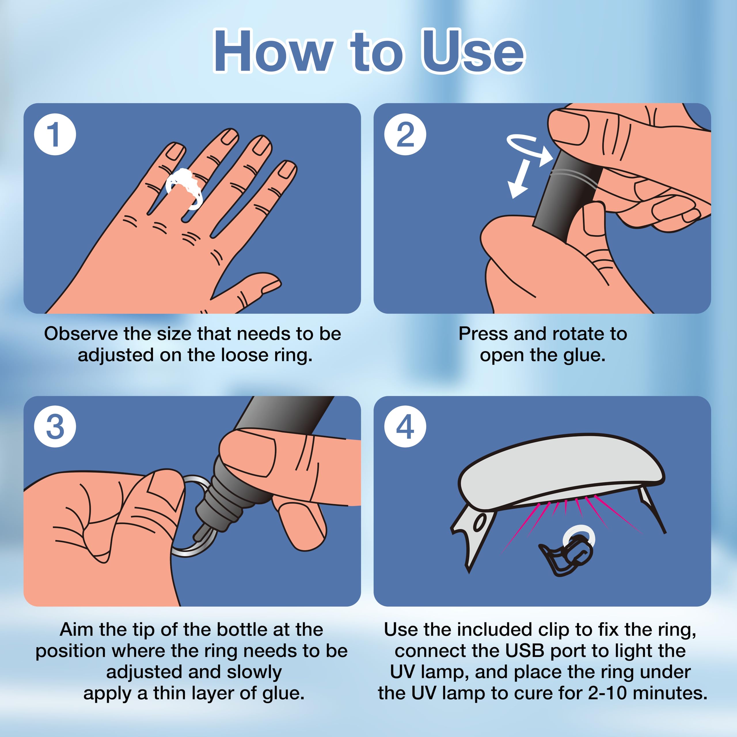 Invisible Ring Size Adjuster for Loose Rings - UV Light Ring Adjuster Glue for Women & Men | Easy Application & Removal | Perfect for Engagement Rings, Wedding Bands & Fashion Jewelry | Comfortable Fit Solution for Oversized Rings