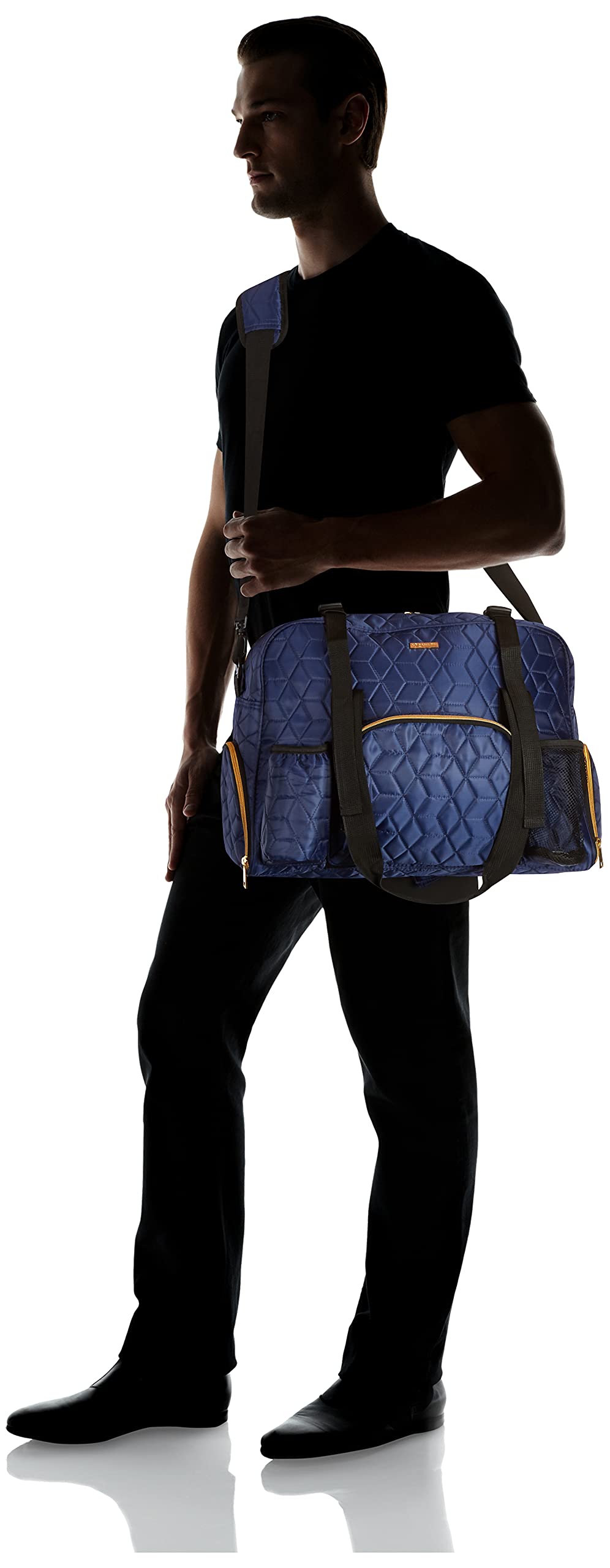 Waterproof Quilted Women's Gym Duffel Bag - Travel & Weekender Bag with Yoga Mat & Shoe Storage - Carry On Luggage for Fitness, Yoga & Travel (Blue)