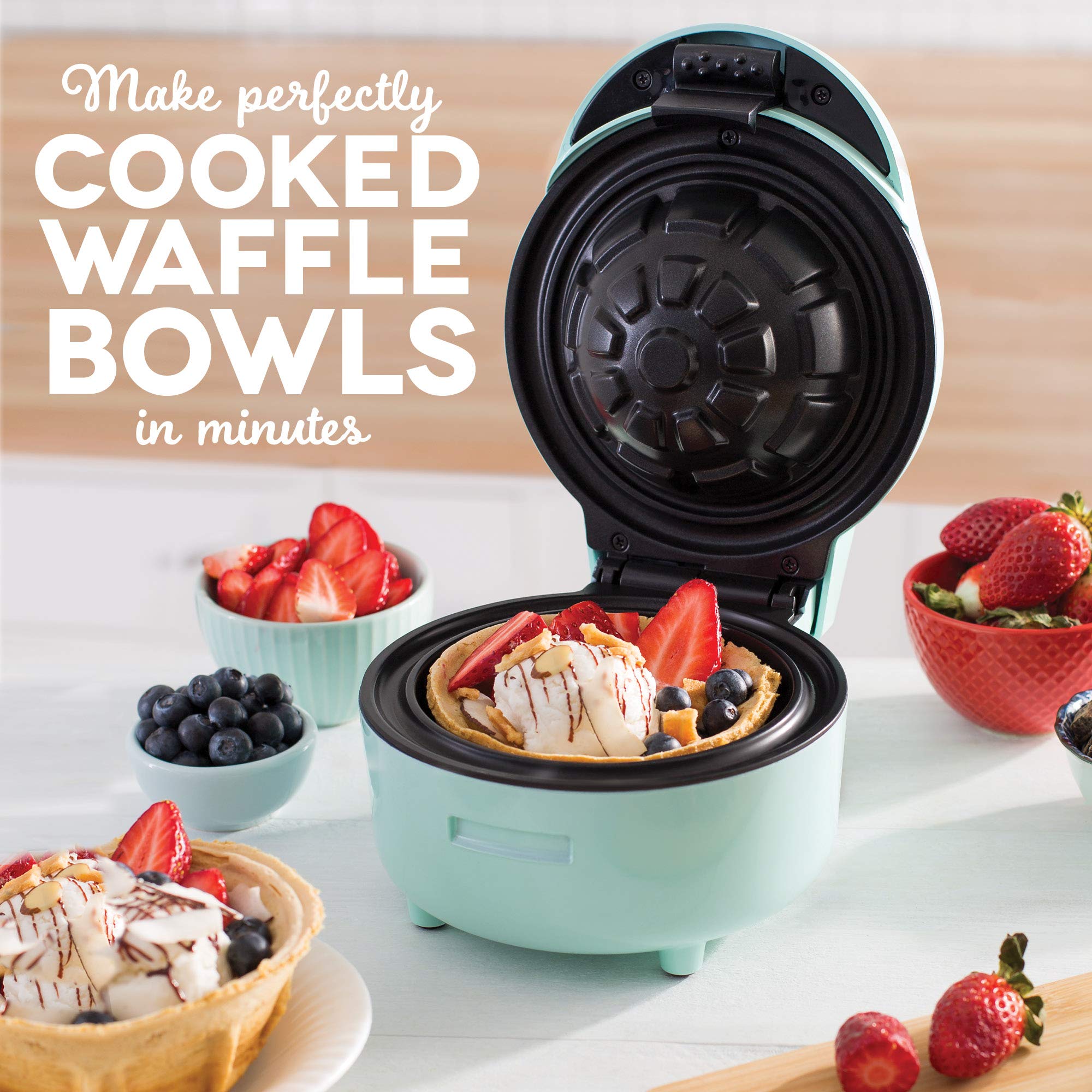 DASH Waffle Bowl Maker Machine for Belgian Waffles, Taco Bowls, Chicken & Waffles - Perfect for Breakfast, Desserts & Party Snacks - Aqua Blue