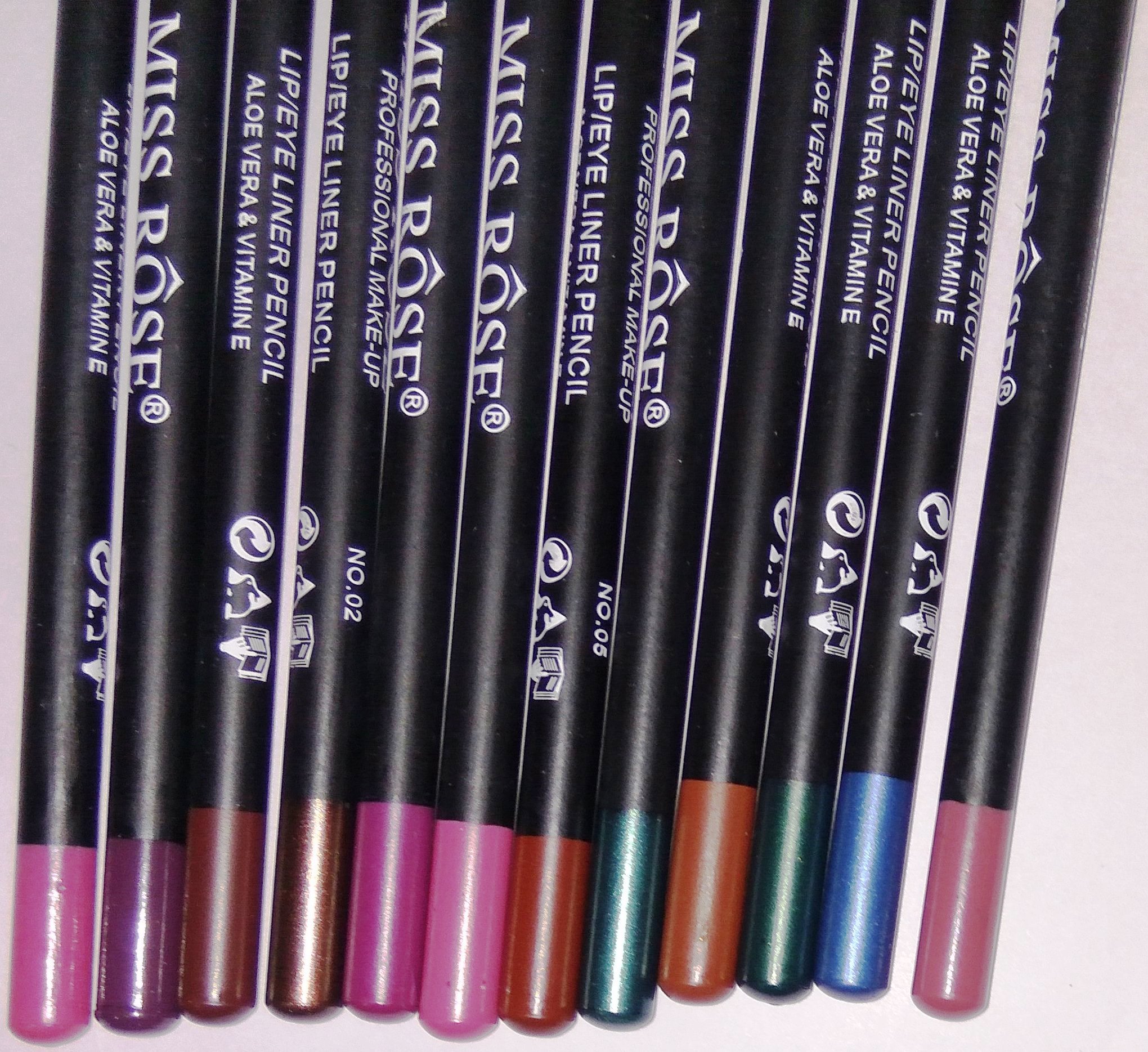 MISS ROSE 12-Piece Lip & Eye Liner Pencil Set - Waterproof, Long-Lasting Makeup for Party, Wedding & Everyday Use