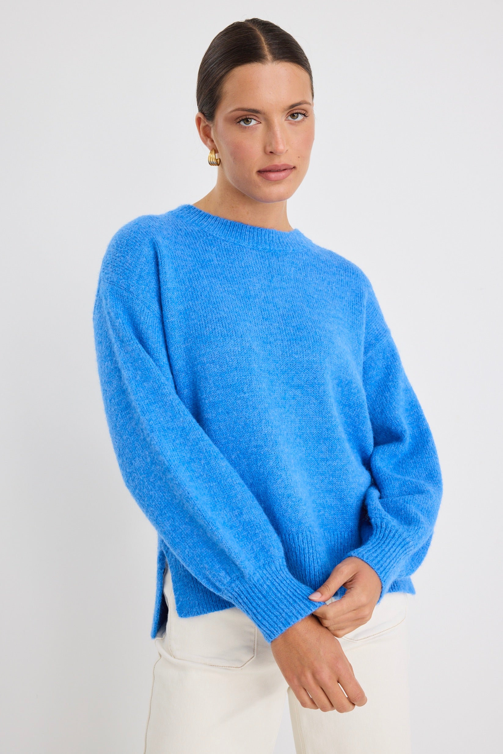 Stylish Azure Blue Crewneck Sweater for Women & Men | Soft Cotton Knit Pullover | Perfect for Casual Wear, Office & Winter Outfits