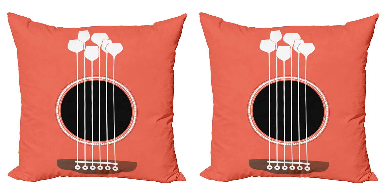 Ambesonne 2-Pack Decorative Throw Pillow Covers - Acoustic Guitar & Wine Glass Musical Design, 20