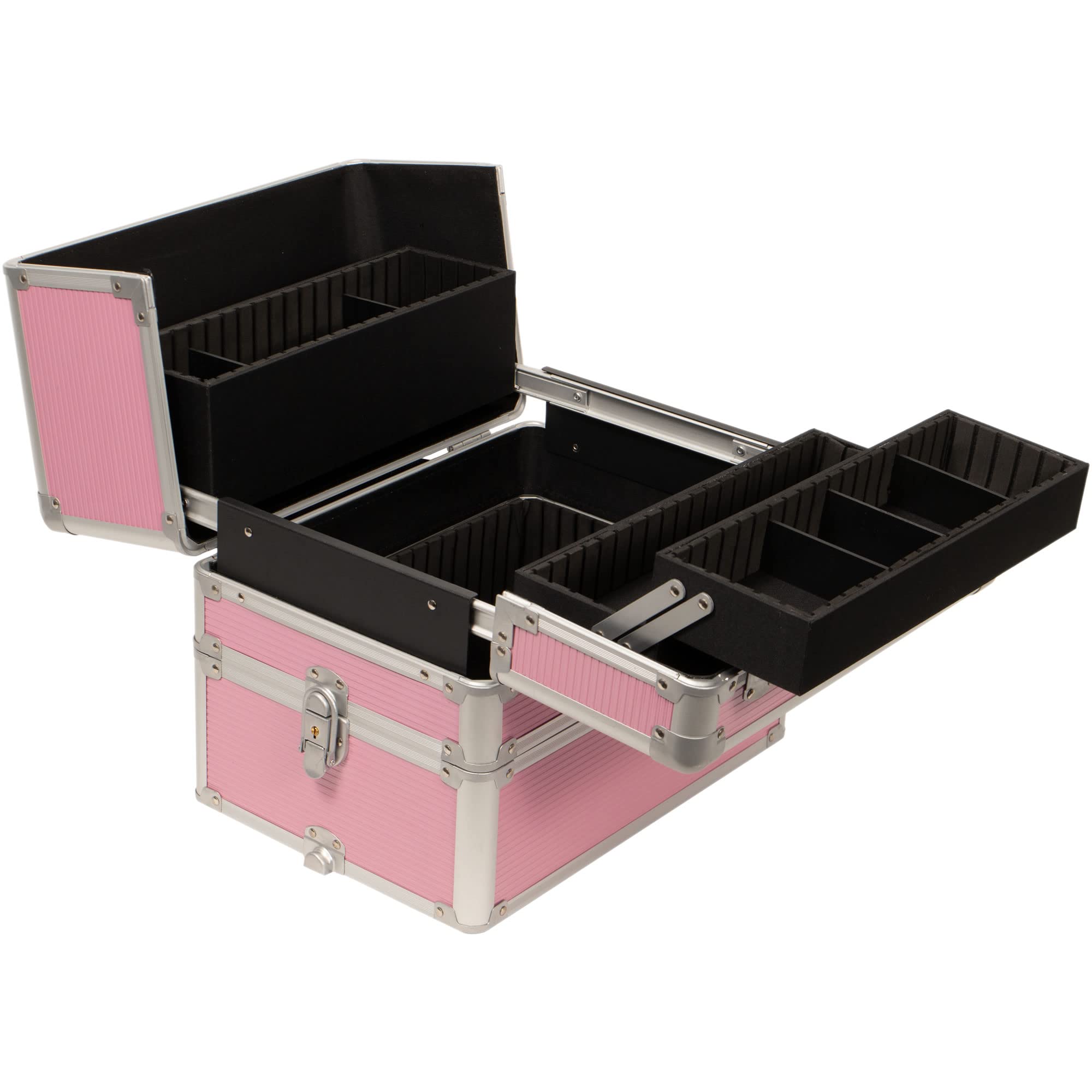 HIKER Professional Makeup Rolling Case HK6501 - 2 in 1 Hair Stylist Organizer with 3 Slide Drawers & Removable Tray | 4-Wheel Spinner Luggage with Lock, Mirror, Extra Lid & Shoulder Strap | Pink Matte Cosmetic Case for Travel & Salon Use