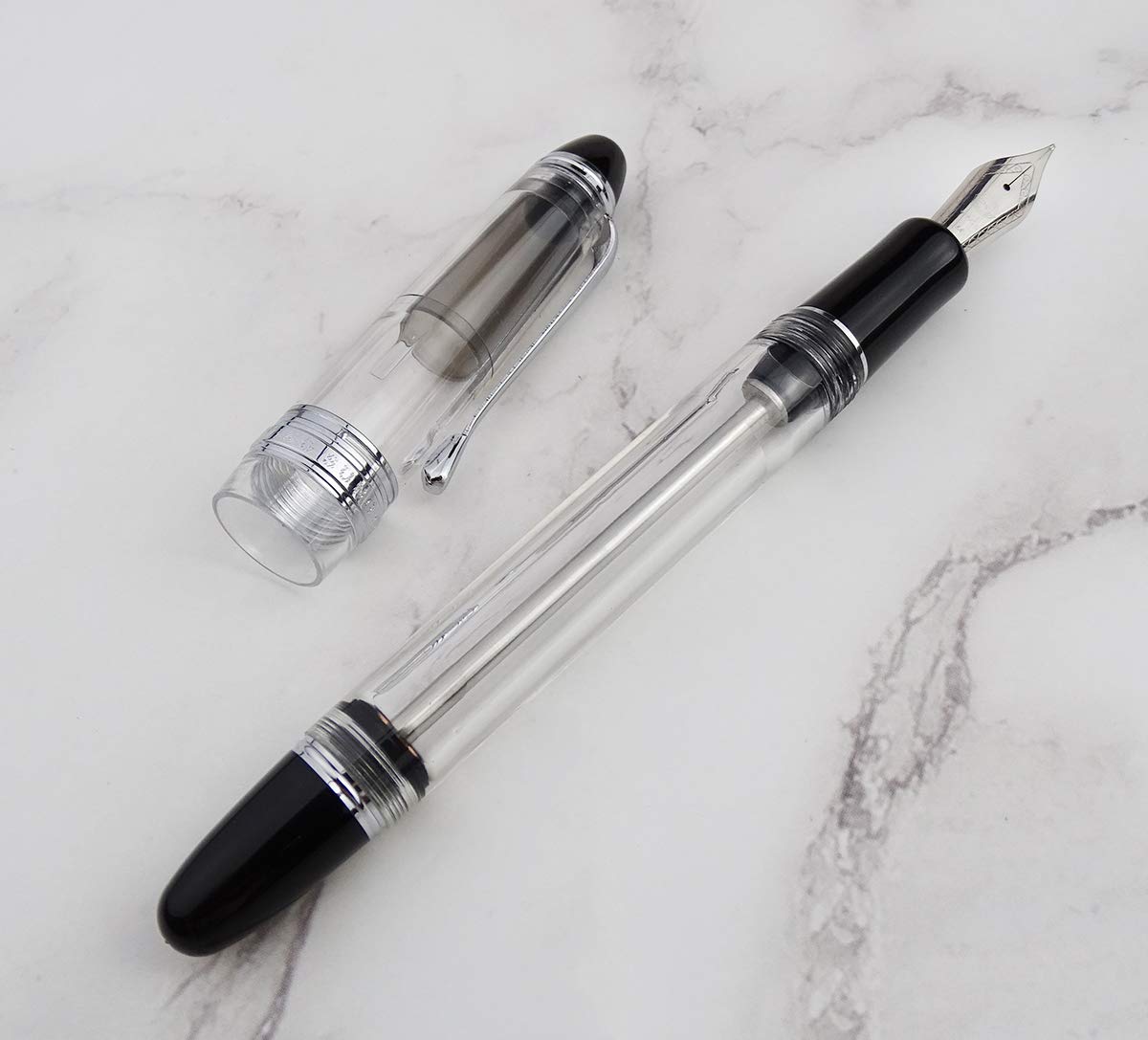 Lanxivi 699 Fountain Pen - Medium Nib, Vacuum Filling, Clear Acrylic - Gift Set for Writing & Collecting