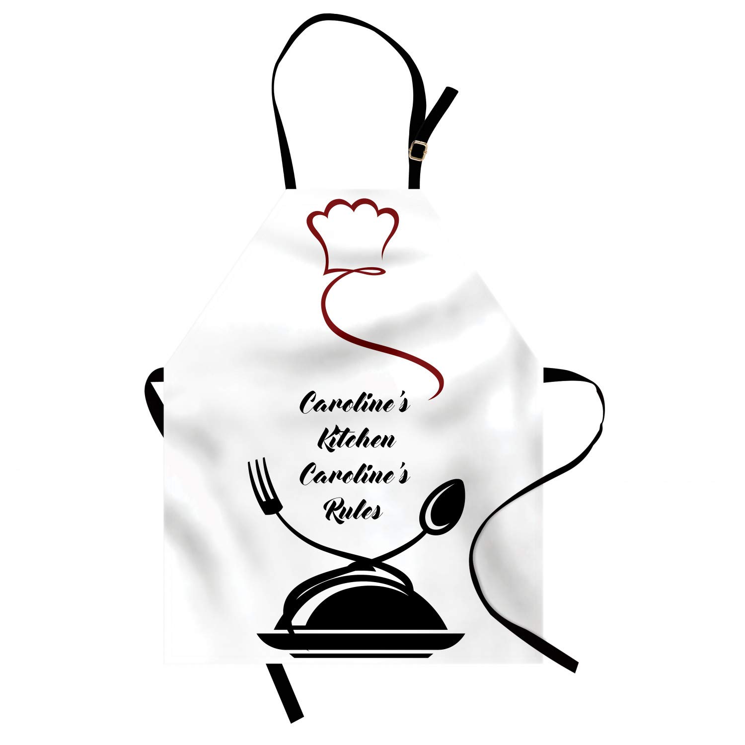 Ambesonne Personalized Chef Apron & Hat Set - Unisex Adjustable Kitchen Bib with Utensil Design for Cooking, Baking, BBQ - Adult Size White & Black - Perfect for Home Chefs, Culinary Gifts & Cooking Enthusiasts