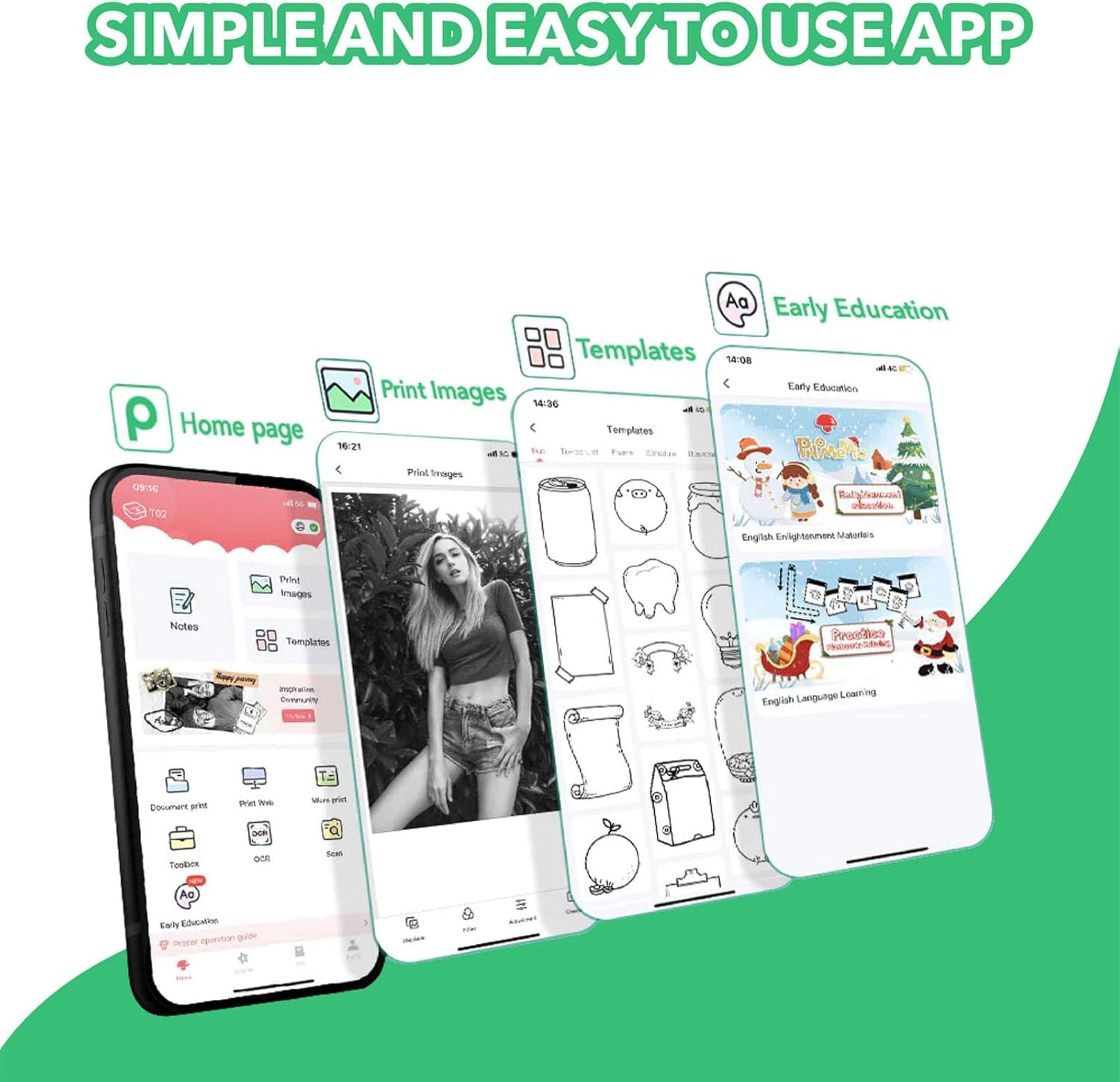 Printpods Mini Sticker Printer - Portable Bluetooth Inkless Pocket Photo Printer for iPhone & Android | Perfect for Learning, Study Notes, Scrapbooking & DIY Crafts (Green)