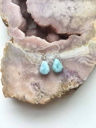 Dainty Larimar Earrings - Sterling Silver or Gold Plated - Handmade Drop Style Jewelry - Perfect Gift for Women, Birthday, Anniversary - Boho & Beach Wear Accessories