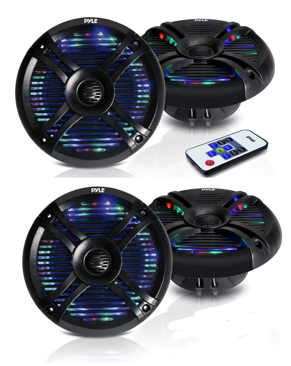 Pyle PLMRX68LEB 6.5 Inch 500 Watt Marine Boat LED Light Black Waterproof Speakers - 4 Pack for Boats, Yachts, and Outdoor Marine Audio System