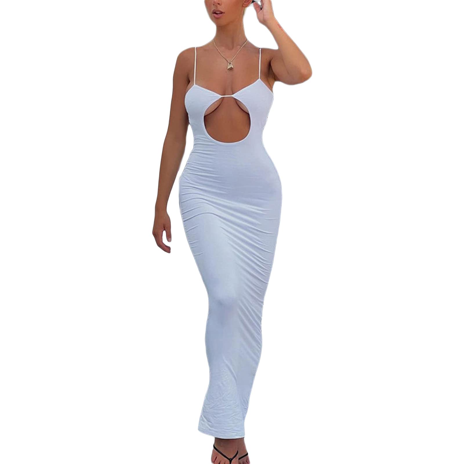 Women's Strappy Floral Print Maxi Dress - Y2K Spaghetti Strap Backless Bodycon Long Dress with High Slit | Perfect for Beach Vacations, Summer Parties & Night Out
