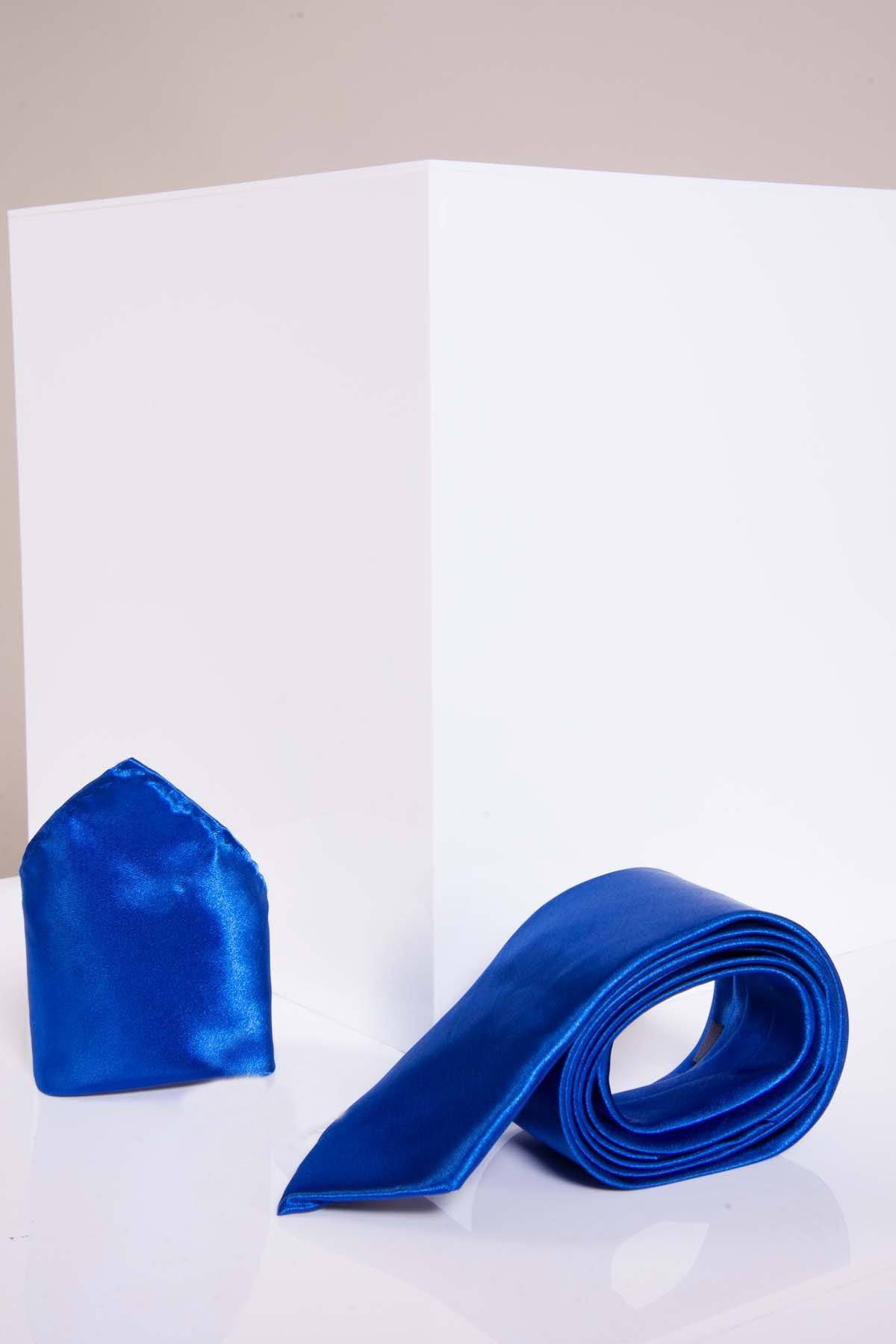 STANLEY Royal Blue Satin Tie and Pocket Square Set for Men - Perfect for Weddings, Business Meetings & Formal Events