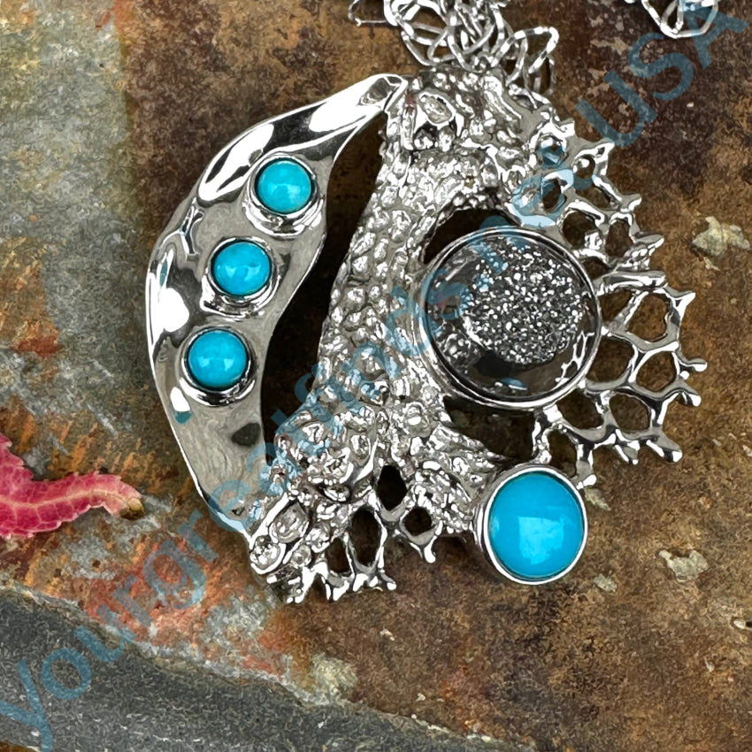 Sterling Silver Turquoise & Druzy Necklace - Elegant Bohemian Jewelry for Women, Handmade Statement Necklace for Casual & Formal Wear - Perfect for Parties, Weddings, and Everyday Fashion
