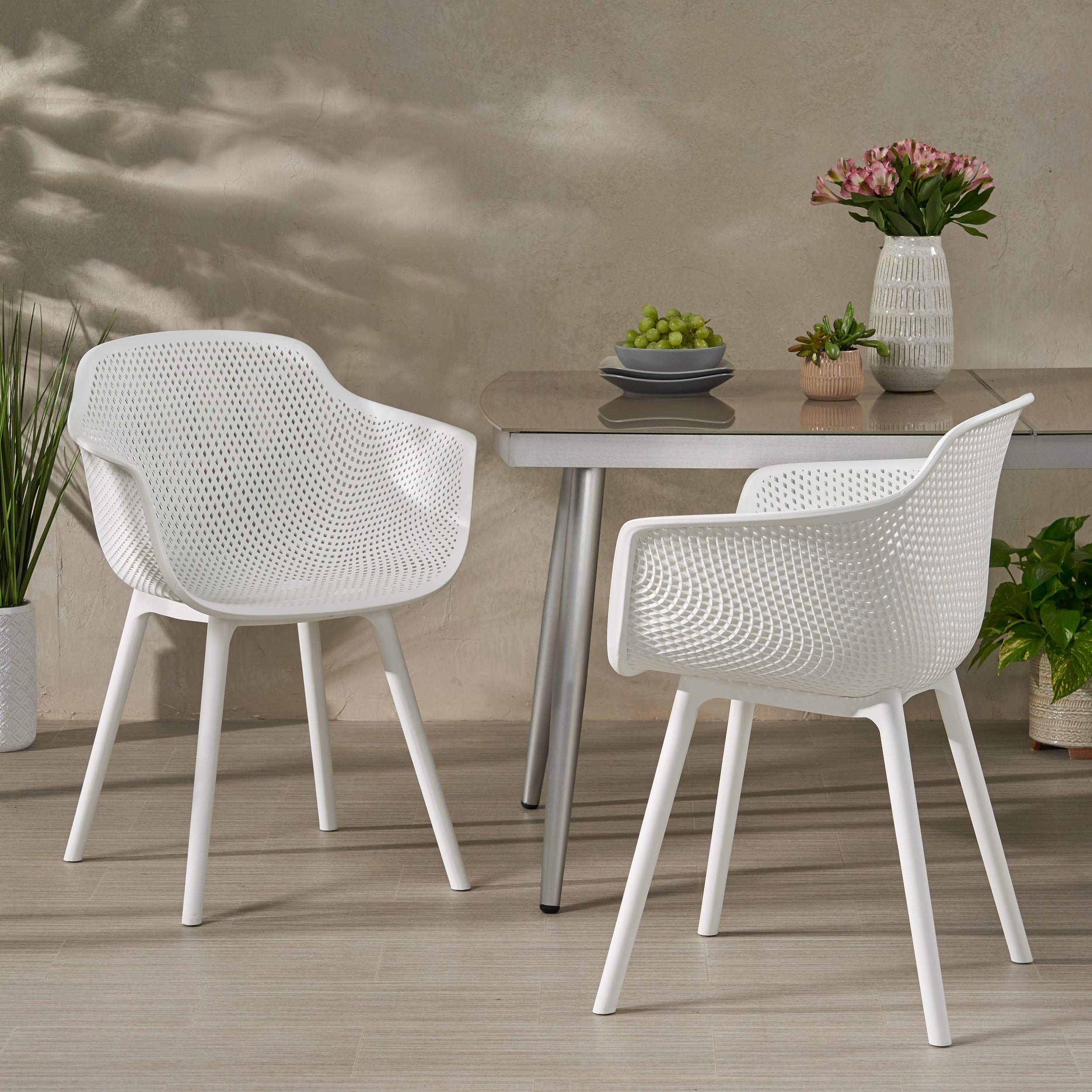 Christopher Knight Home Warren Outdoor Modern Dining Chairs (Set of 2) - White Weather-Resistant Patio Furniture for Garden, Poolside & Backyard Dining