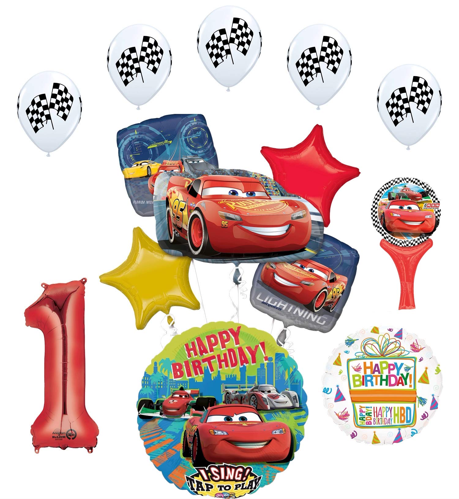 Lightning McQueen Birthday Party Decorations - Cars Themed Balloon Bouquet, Sing A Tune Balloons for 1st Birthday Party Supplies | Perfect for Kids Birthday Decor, Baby Shower & Disney Pixar Themed Celebrations