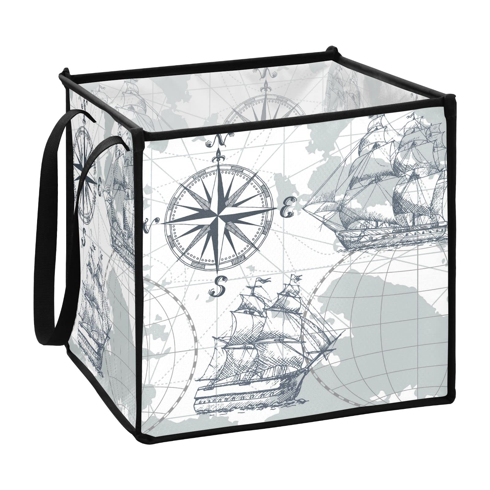OYIHFVS Collapsible Fabric Storage Bins with Handles - 13x13x13 Inch Square Organizer Baskets for Toys, Nursery, Shelves & Closet | Perfect for Baby Room Organization, Sailing Themed Decor & Home Storage Solutions