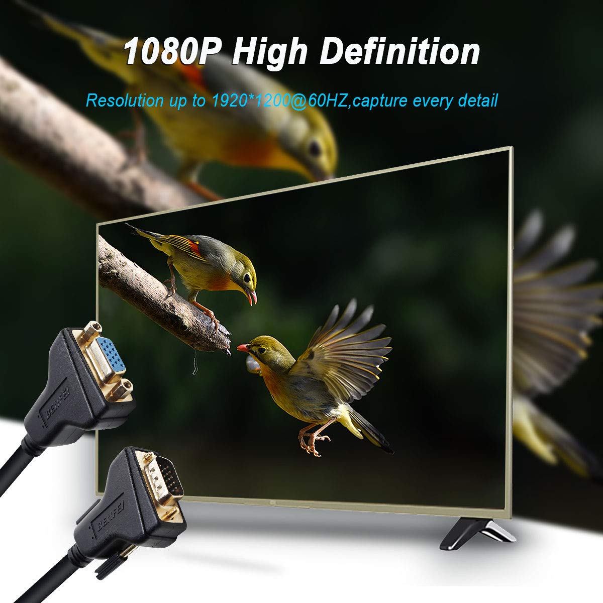 BENFEI 10ft VGA Male to Female Extension Cable - High-Speed HD 15-Pin Monitor Cable for PC, Laptop, Projector & TV Connections