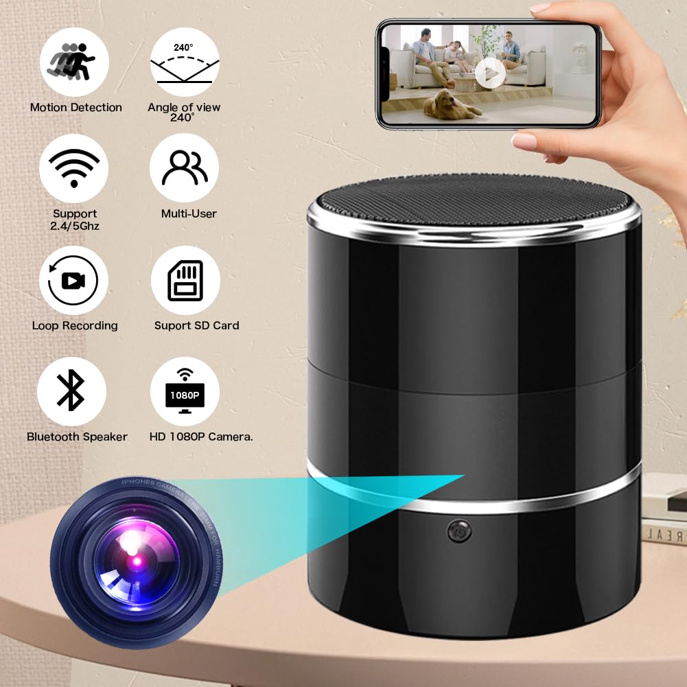 Wireless Security WiFi Camera with Bluetooth Speaker - 240° Wide Angle View, 1080P HD, Motion Detection, Phone App Control for Home, Office & Store Surveillance (2.4G/5G Dual Band) | Perfect for Baby Monitoring, Pet Watching & Business Security