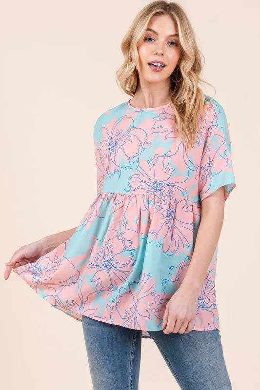 Bombom Floral Babydoll Tunic Top for Women - Aqua Blue Lace Summer Blouse, Perfect for Beach Outfits, Date Nights & Casual Wear