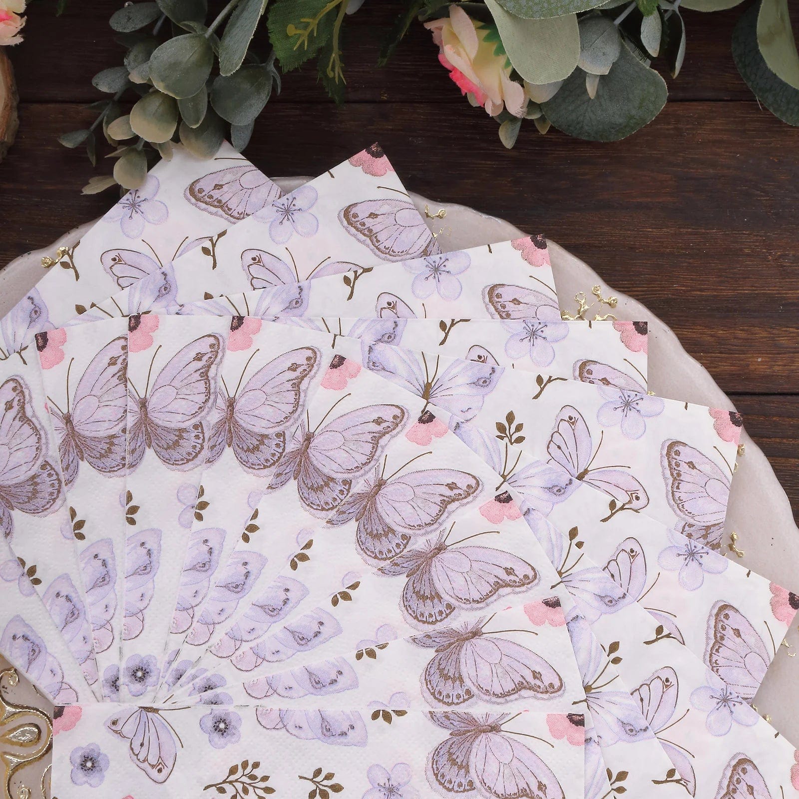 20-Pack Disposable 13x13 Inch Ivory & Lavender Butterfly Cocktail Napkins - Elegant Party, Wedding, Bridal Shower & Dinner Table Decorations