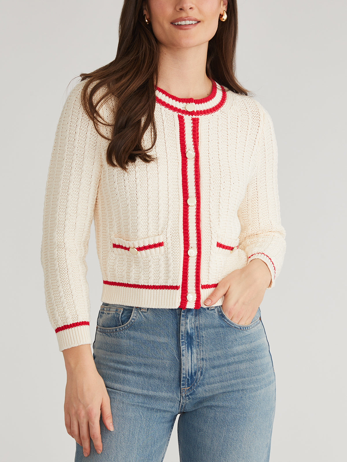 Laurel Women's Crewneck Tipped Cardigan Sweater - Soft Knit Open Front Long Sleeve Cover-Up for Fall & Winter | Perfect for Office, Date Night & Casual Outfits