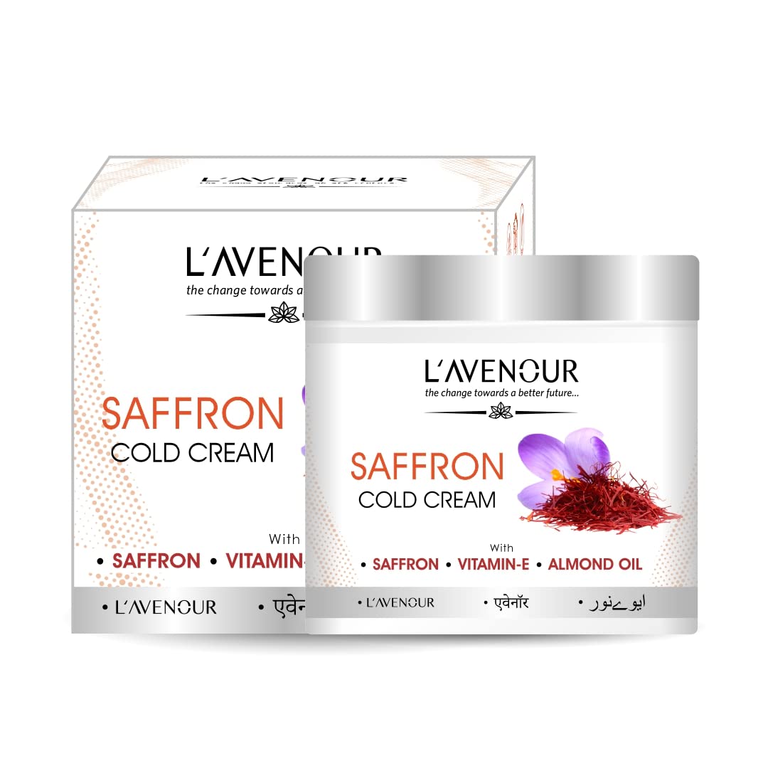 Premium L'avenour Saffron Cold Cream with Vitamin E & Almond Oil - SLS & Paraben Free Moisturizer for Dry Skin - 100ml Hydrating Body & Hand Cream for Daily Nourishment & Soft Skin