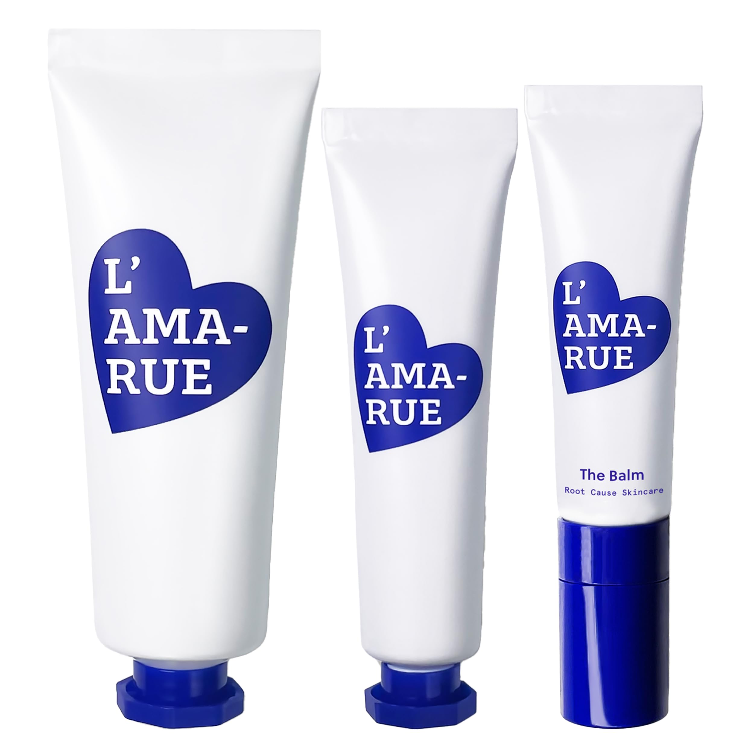 L'AMARUE Happy Face Trio Set - Anti-Aging Eye Cream (0.5oz), Moisturizing Face Cream (1.7oz), Nourishing Lip Balm (0.33oz) | Hydrating Skincare Kit for Dark Circles, Wrinkles & Dry Lips | Perfect for Night Routine, Travel & Daily Skincare Regimen