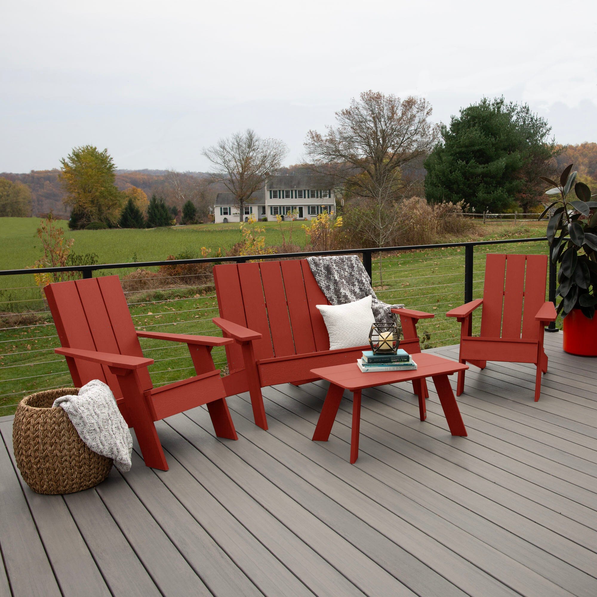 Italica Modern Adirondack Outdoor Conversation Set - 3-Piece Patio Furniture for Garden, Deck, Poolside & Backyard Relaxation