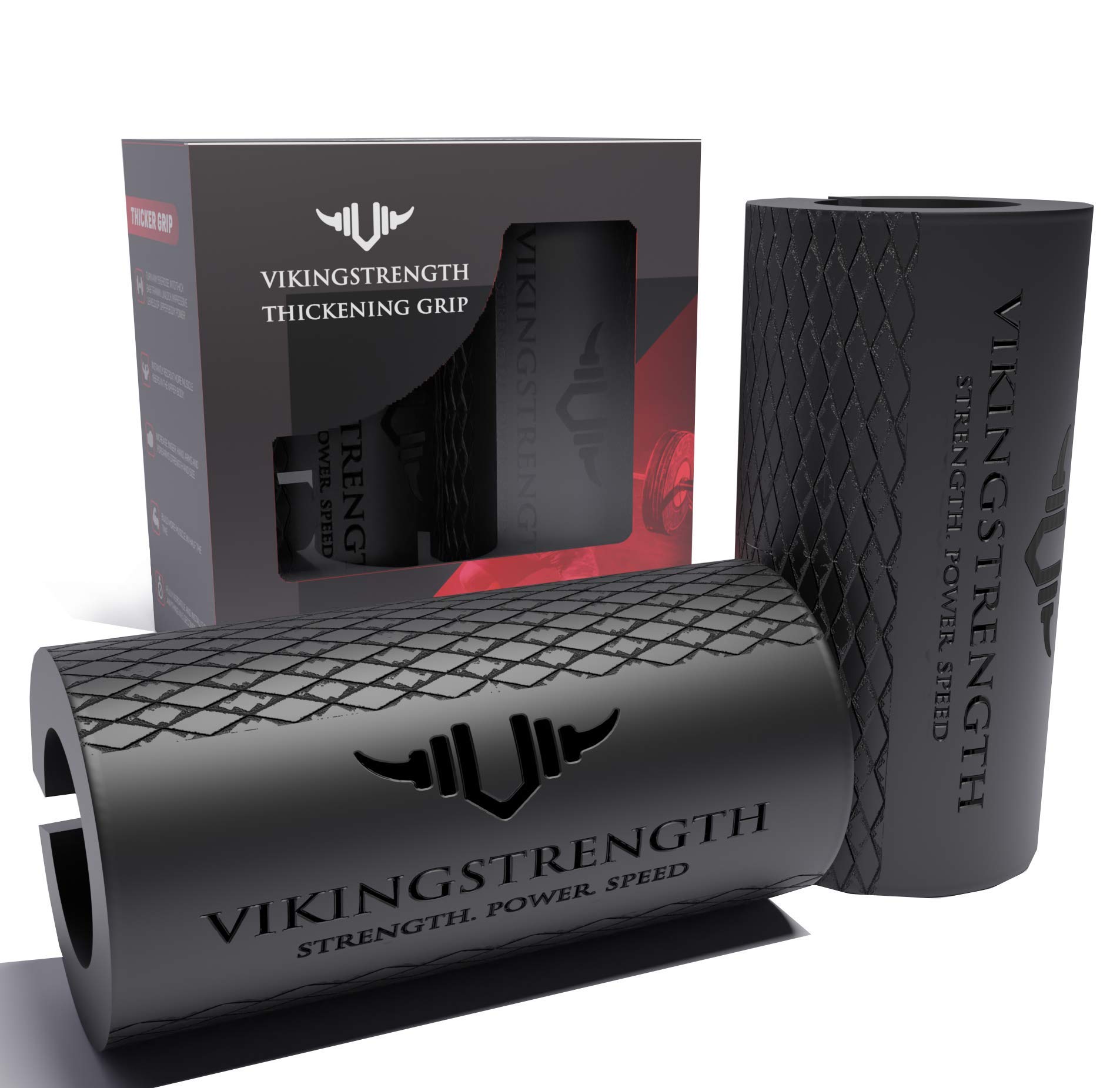 VIKINGSTRENGTH - Thick Grip Handles for Bars, Dumbbells & Machines - Fat Gripz for Muscle Growth - Build Bigger Forearms, Biceps, Triceps & Chest - Perfect for Home Gym, Weight Training & Strength Workouts