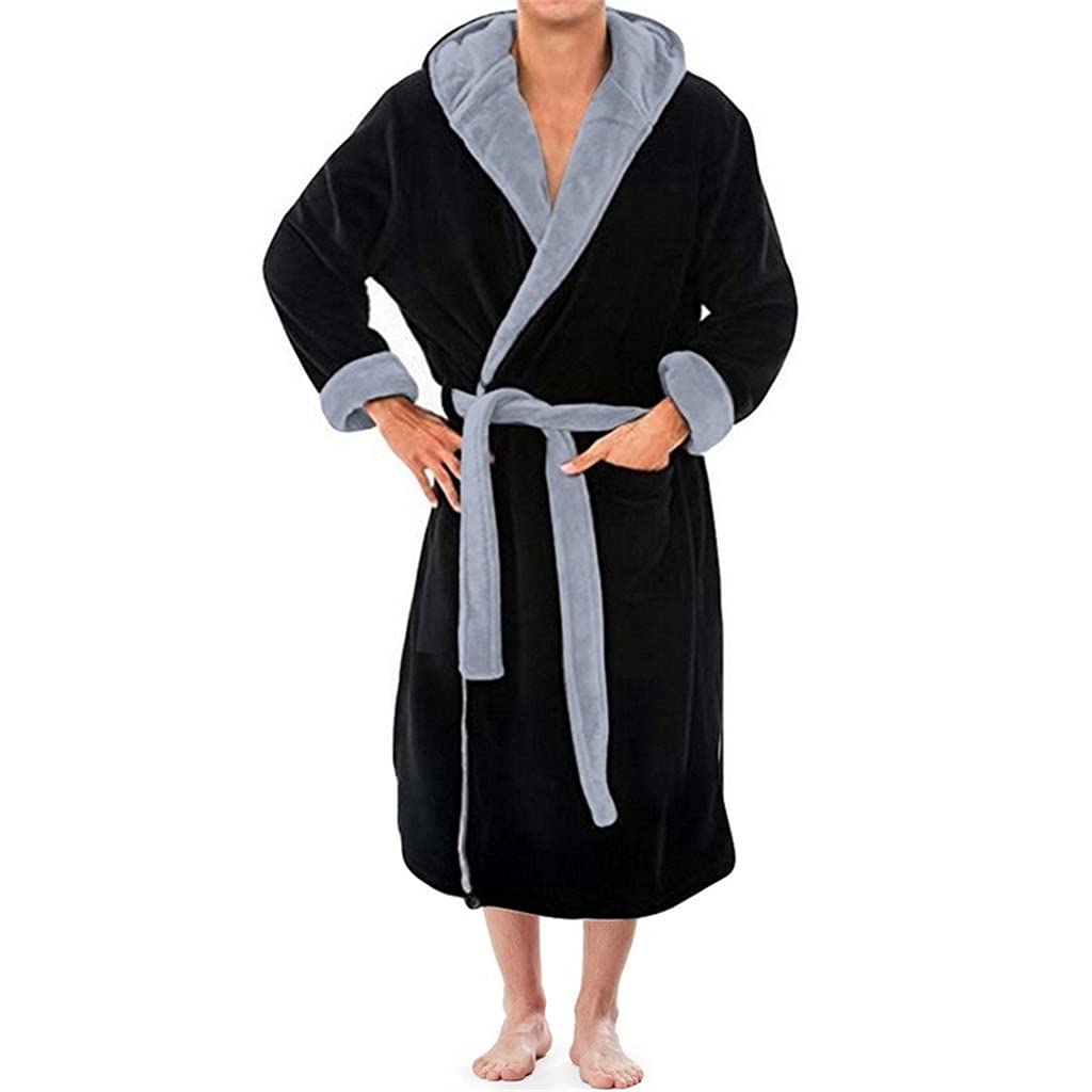 Men's Hooded Bathrobe - Soft & Warm Winter Pajamas, Thick Long Plush Robe for Home, Spa & Lounge Wear - Perfect for Relaxation & Cold Weather Comfort