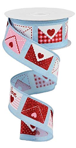 Love Letters Wired Edge Ribbon - 10 Yards, 1.5 Inch Pale Blue Decorative Ribbon for Gift Wrapping, Wedding Decorations, DIY Crafts & Scrapbooking