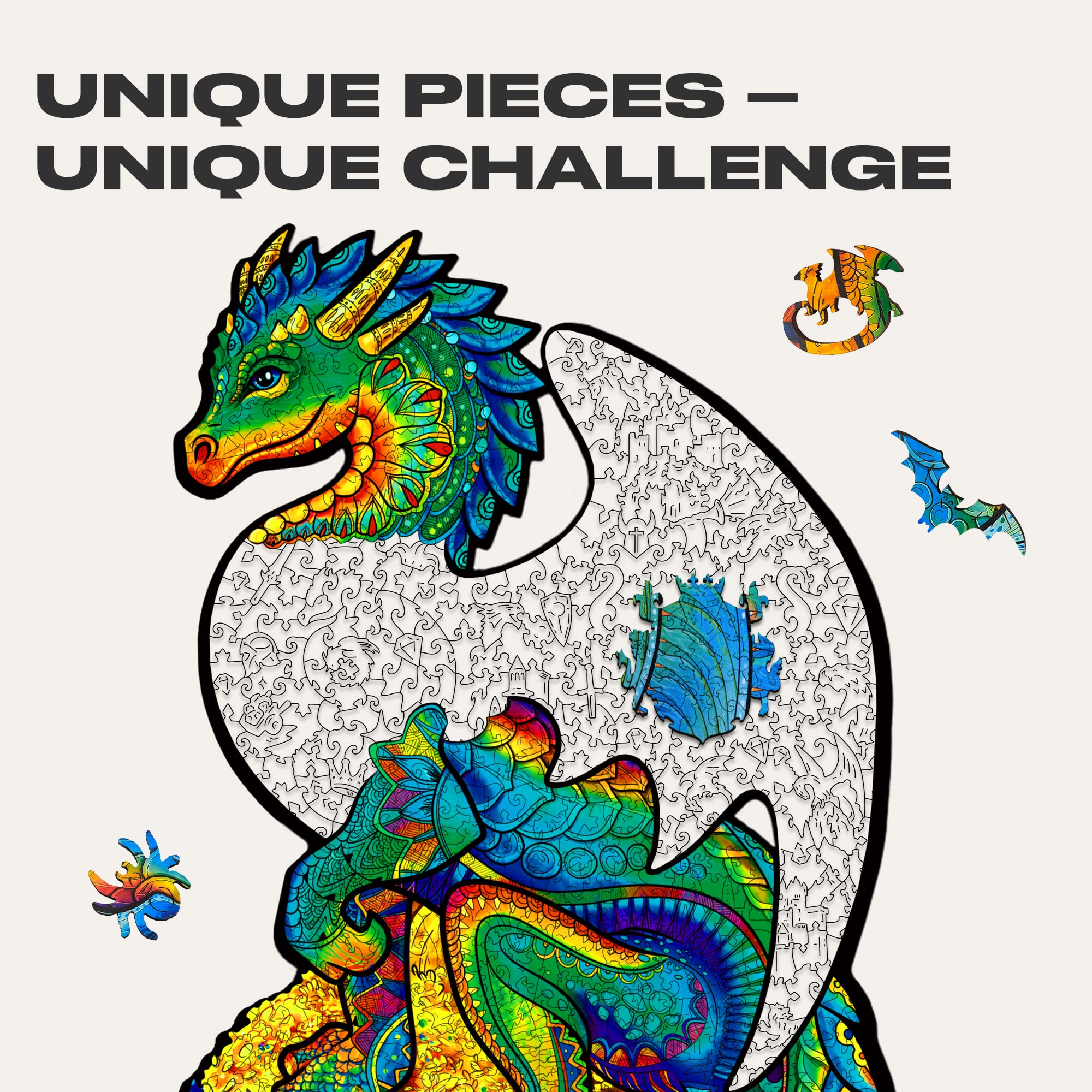 UNIDRAGON Original 700-Piece Wooden Jigsaw Puzzle - Guarding Dragon, Royal Size 14.5x23.9 Inches, Unique Shaped Puzzle for Adults & Kids, Beautiful Gift Box - Perfect for Family Game Night, Birthday Gifts & Home Decor