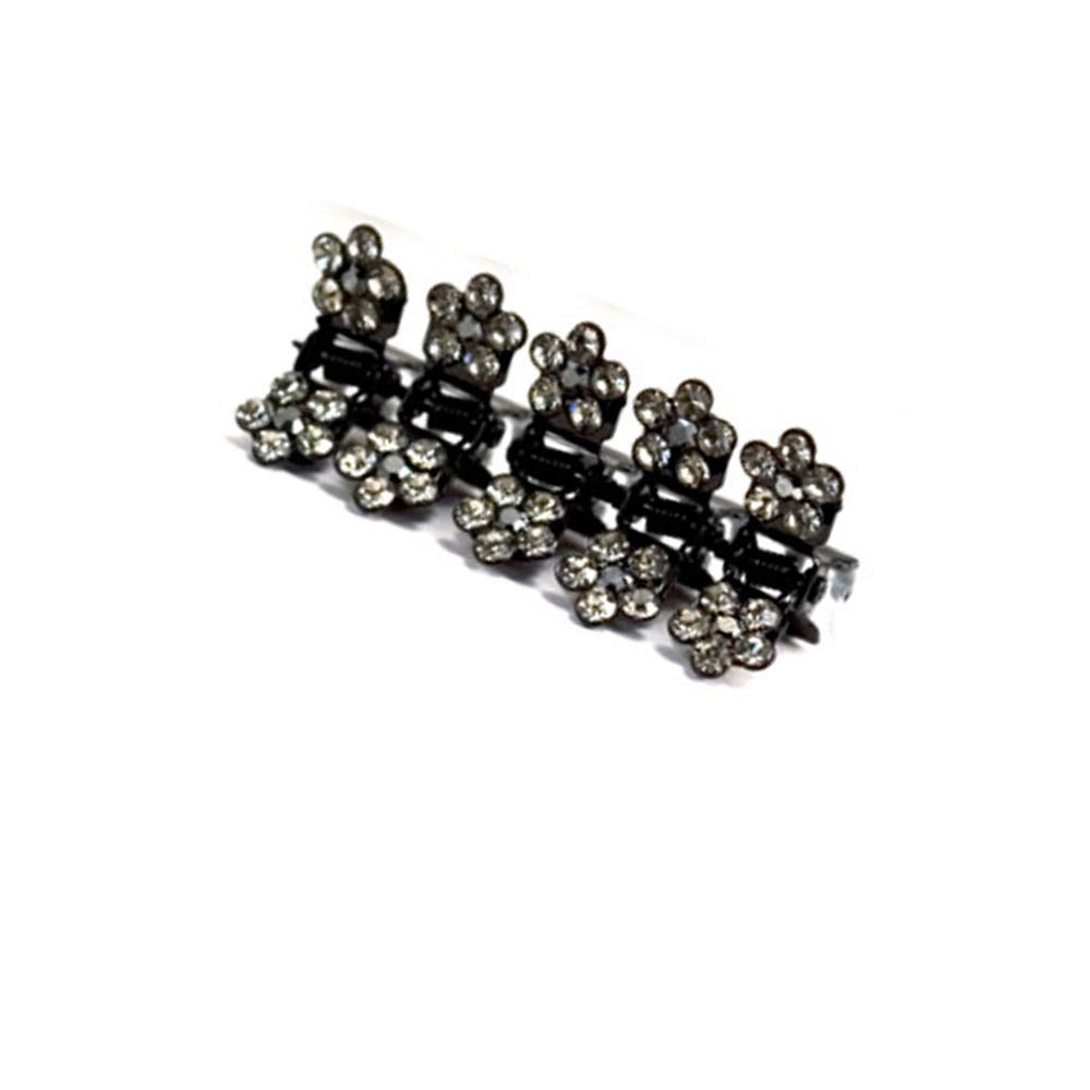 Elegant Rhinestone Crystal Hair Claw Clips - Set of 5 Small Decorative Petal Jaw Clips (Black) | Perfect for Bridal, Prom, Party Hairstyles & Everyday Elegance