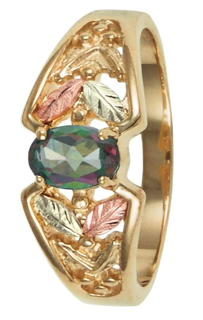 10K Yellow Gold Oval Mystic Fire Topaz Ring with 12K Green & Rose Gold Accents - Black Hills Gold Jewelry for Women, Perfect for Weddings, Anniversaries & Special Occasions