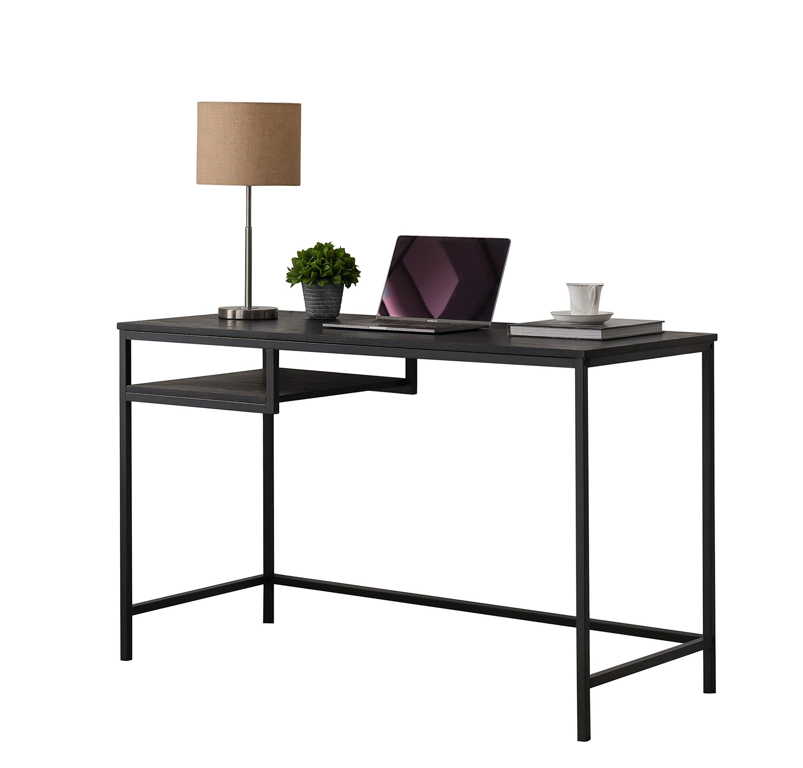 Kings Brand Julian Writing Desk - Black Metal & Wood Laptop Computer Desk for Home Office, Study & Small Spaces | Modern Workstation for Writing, Working & Studying