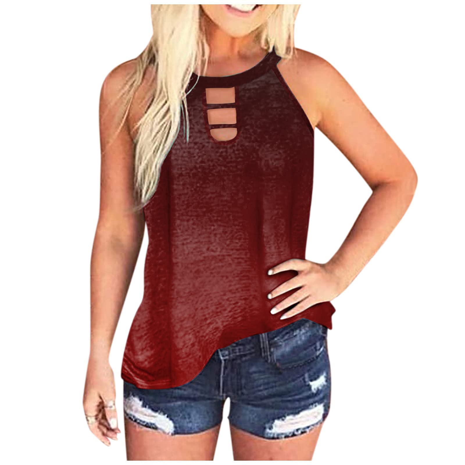 Women's Summer Tops & Blouses - High Neck Sleeveless Loose Tie Dye Tunic Tops for Casual Wear | Plus Size Basic Tees for Beach, Vacation & Everyday Outfits