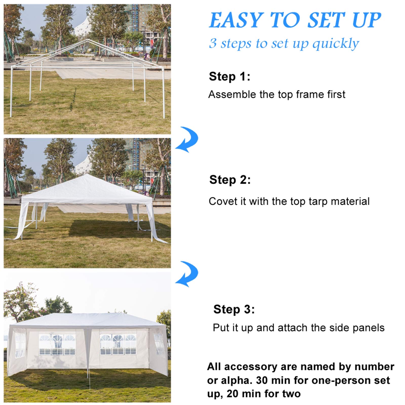 10'x20' Waterproof Outdoor Gazebo Canopy Tent with Removable Side Walls & Spiral Tubes - Perfect for Weddings, Parties, Camping, Market Stalls & Commercial Events