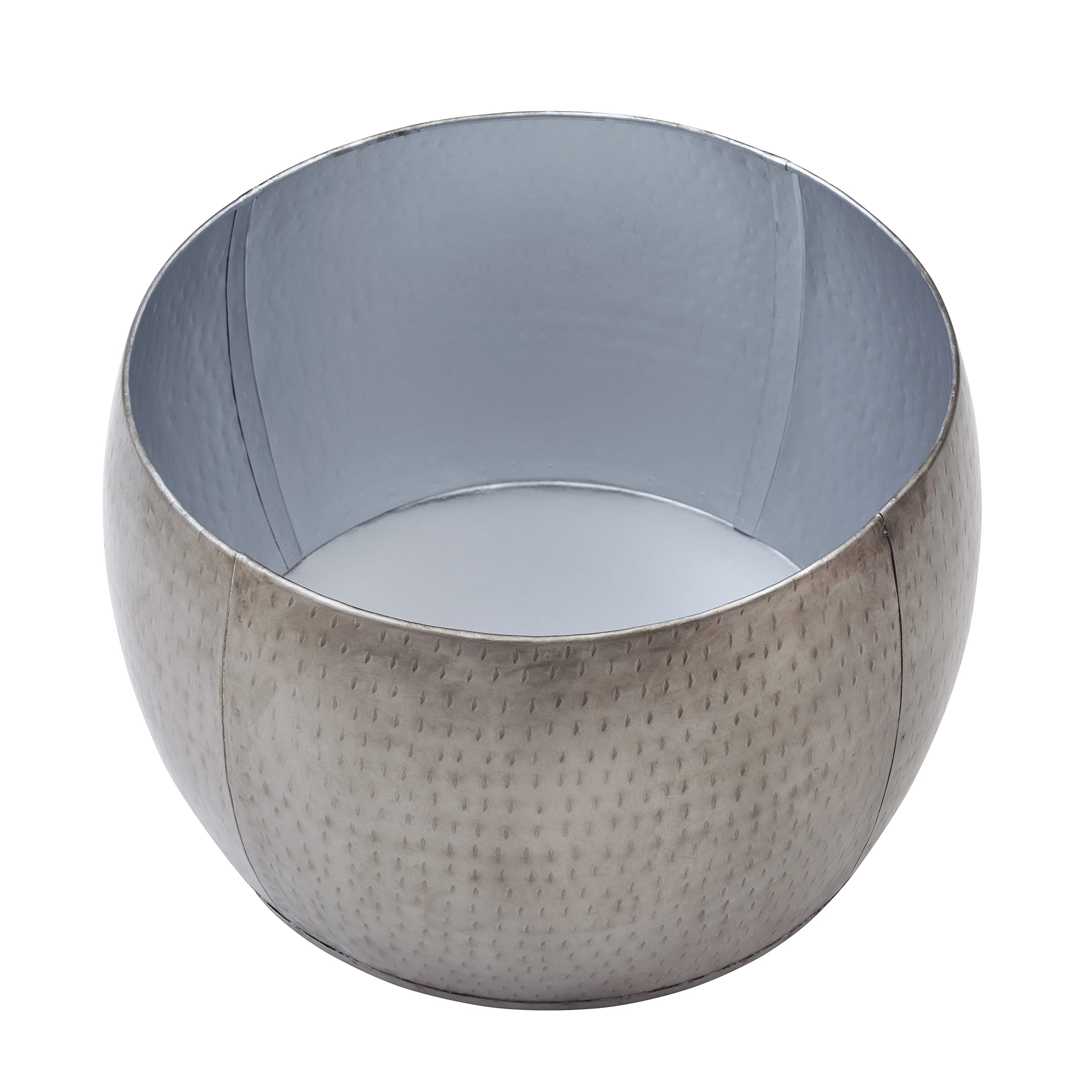 Powell Janice Small Silver Storage Drum Table - Stylish Side Table with Hidden Storage for Living Room, Bedroom, or Office