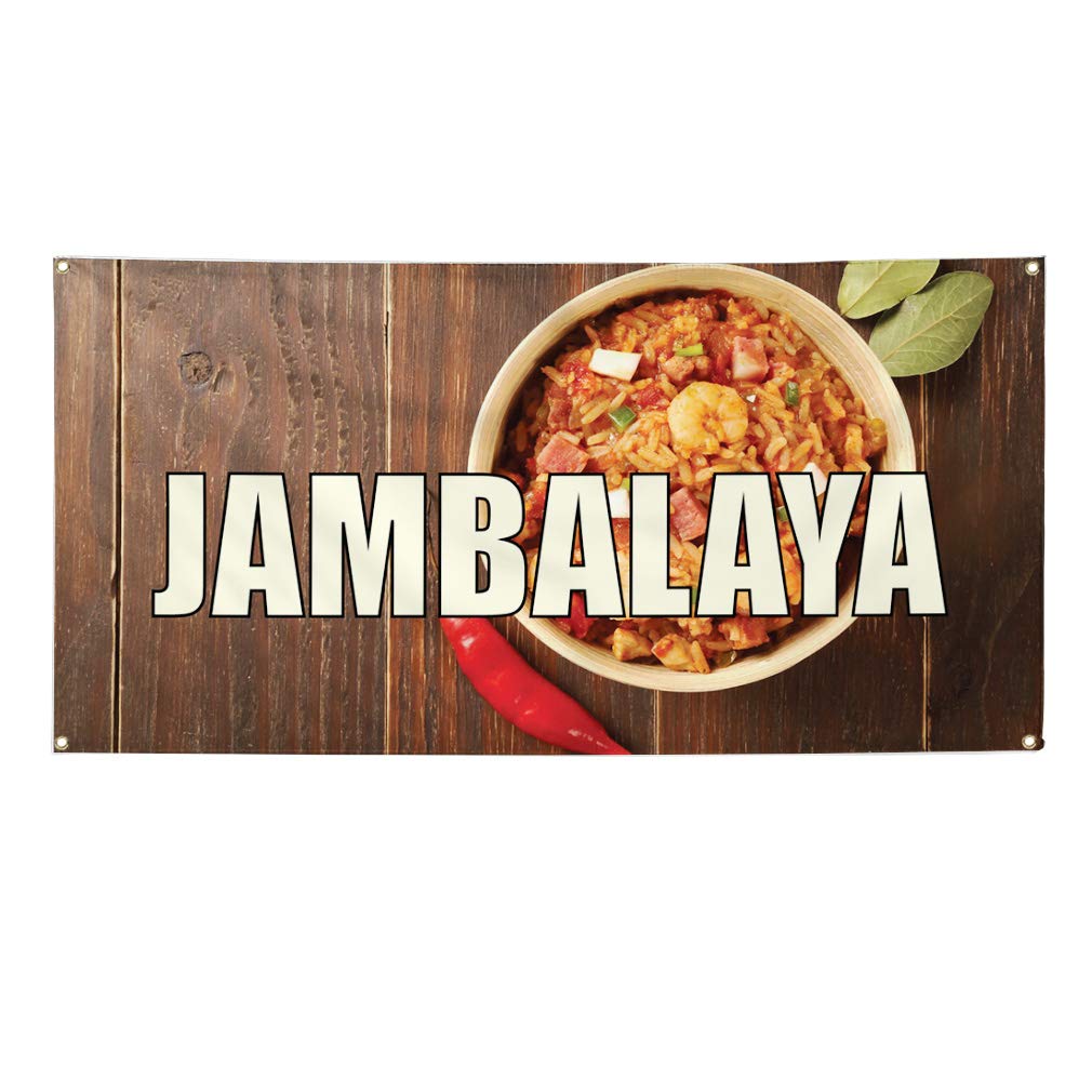 Vinyl Banner 48x96 Inches - Weatherproof Outdoor Advertising Sign with 8 Grommets for Restaurants, Food Businesses & Industrial Yard Use - Durable Jambalaya A Printing for All Weather Conditions | Perfect for Storefronts, Events & Promotions