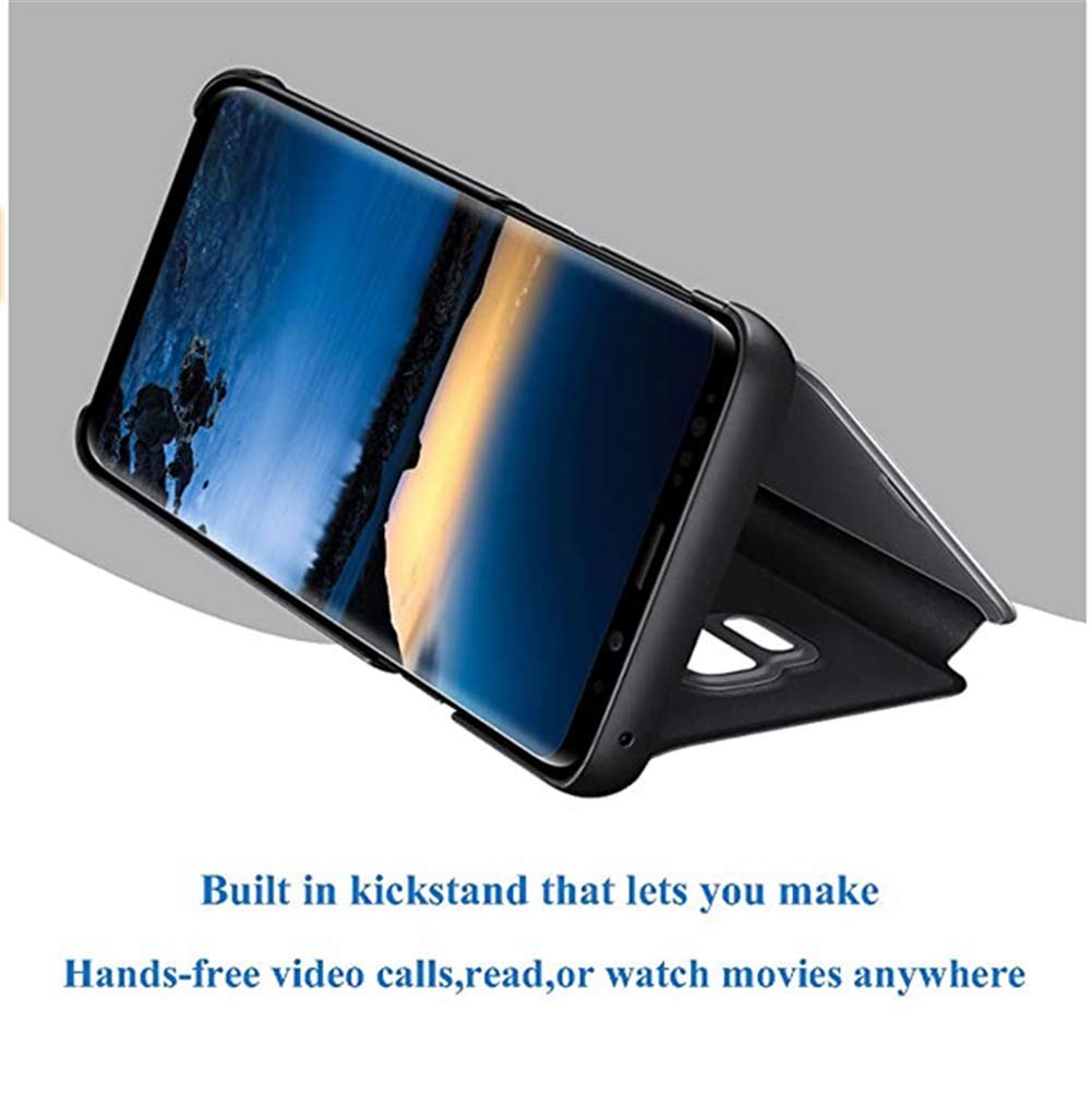 Premium Slim Mirror Flip Case for iPhone 13 Mini - Shockproof Clear View Bookstyle Cover with Kickstand | PU Leather Protective Phone Case (Black) | Perfect for Work, Travel & Everyday Use